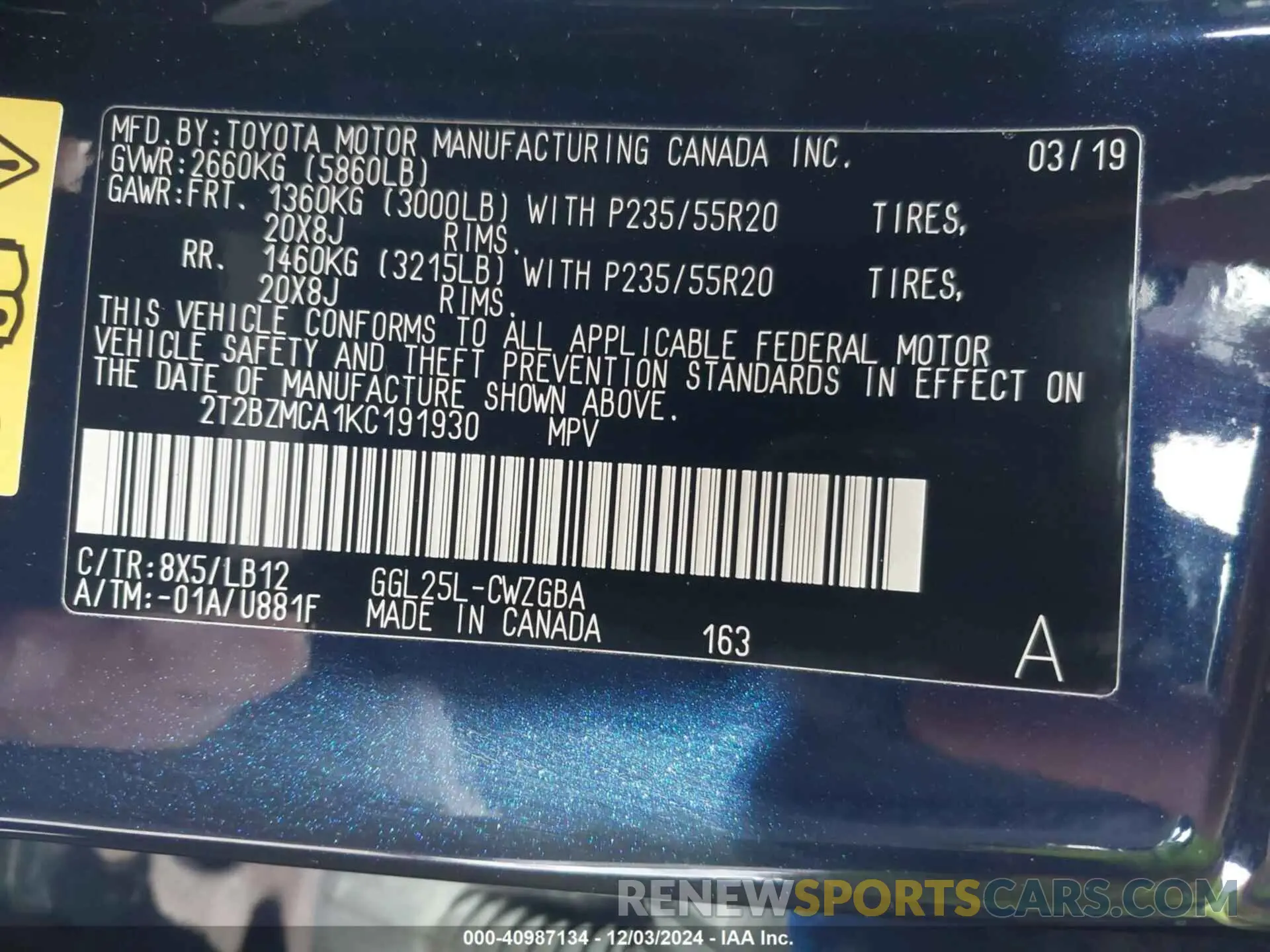 9 fotografías del automóvil dañado 2T2BZMCA1KC191930 LEXUS RX 350 2019