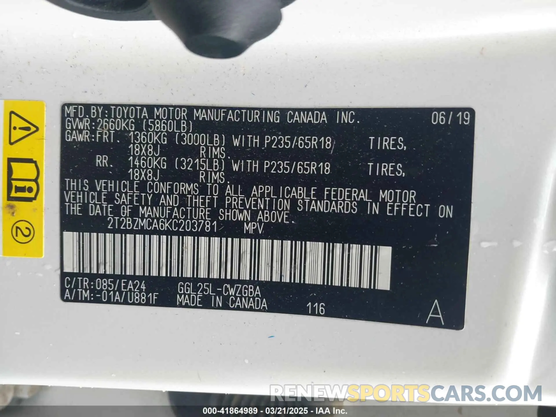9 fotografías del automóvil dañado 2T2BZMCA6KC203781 LEXUS RX 350 2019