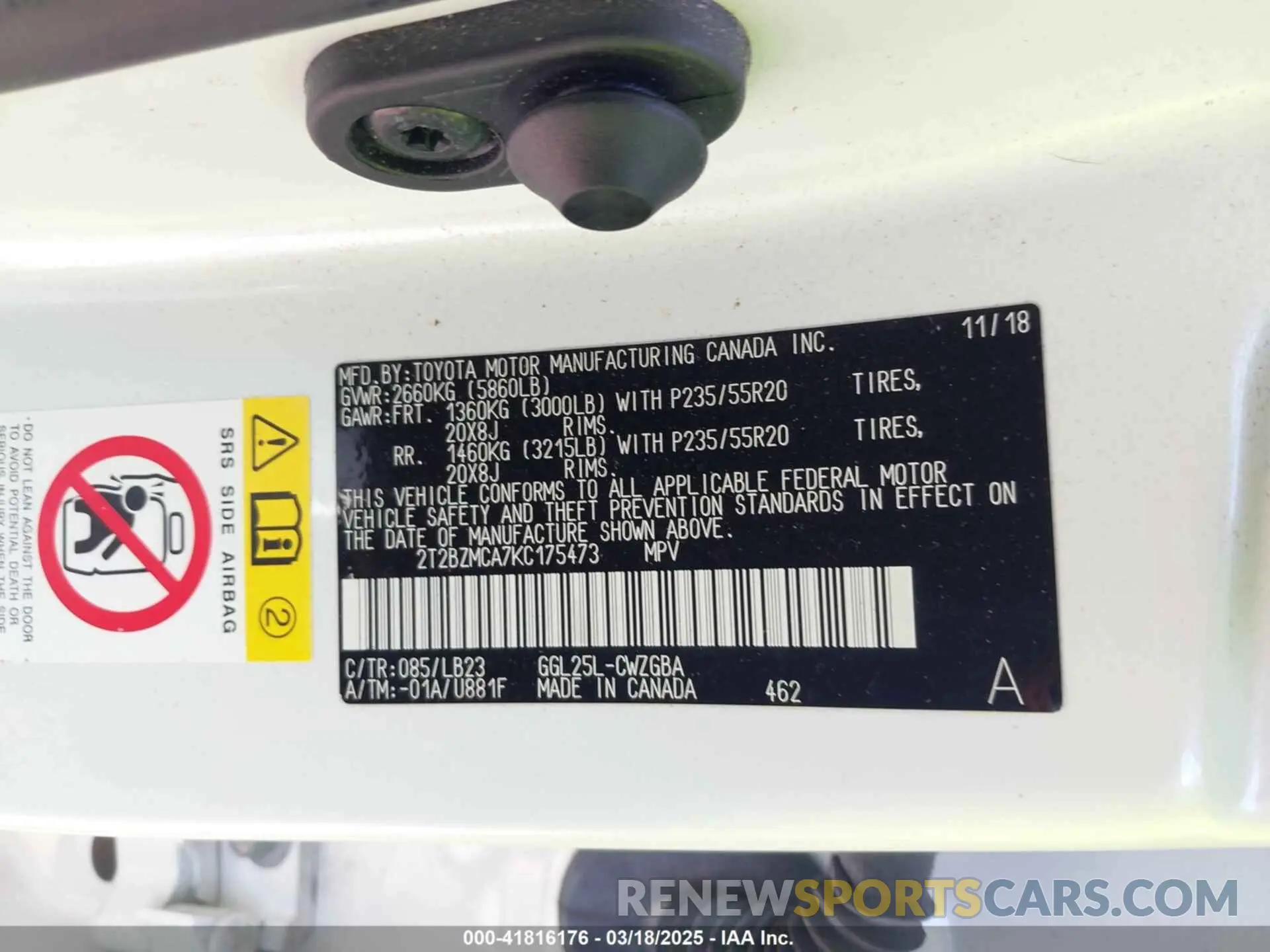 9 fotografías del automóvil dañado 2T2BZMCA7KC175473 LEXUS RX 350 2019