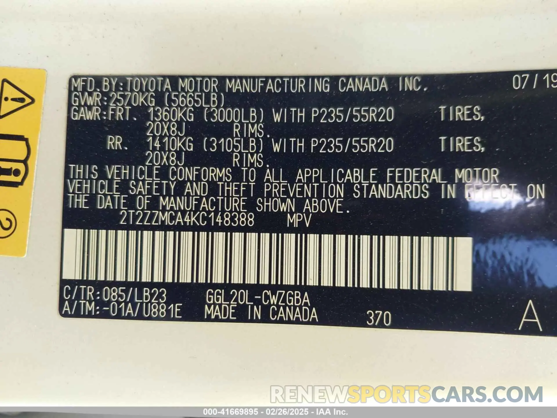 9 fotografías del automóvil dañado 2T2ZZMCA4KC148388 LEXUS RX 350 2019