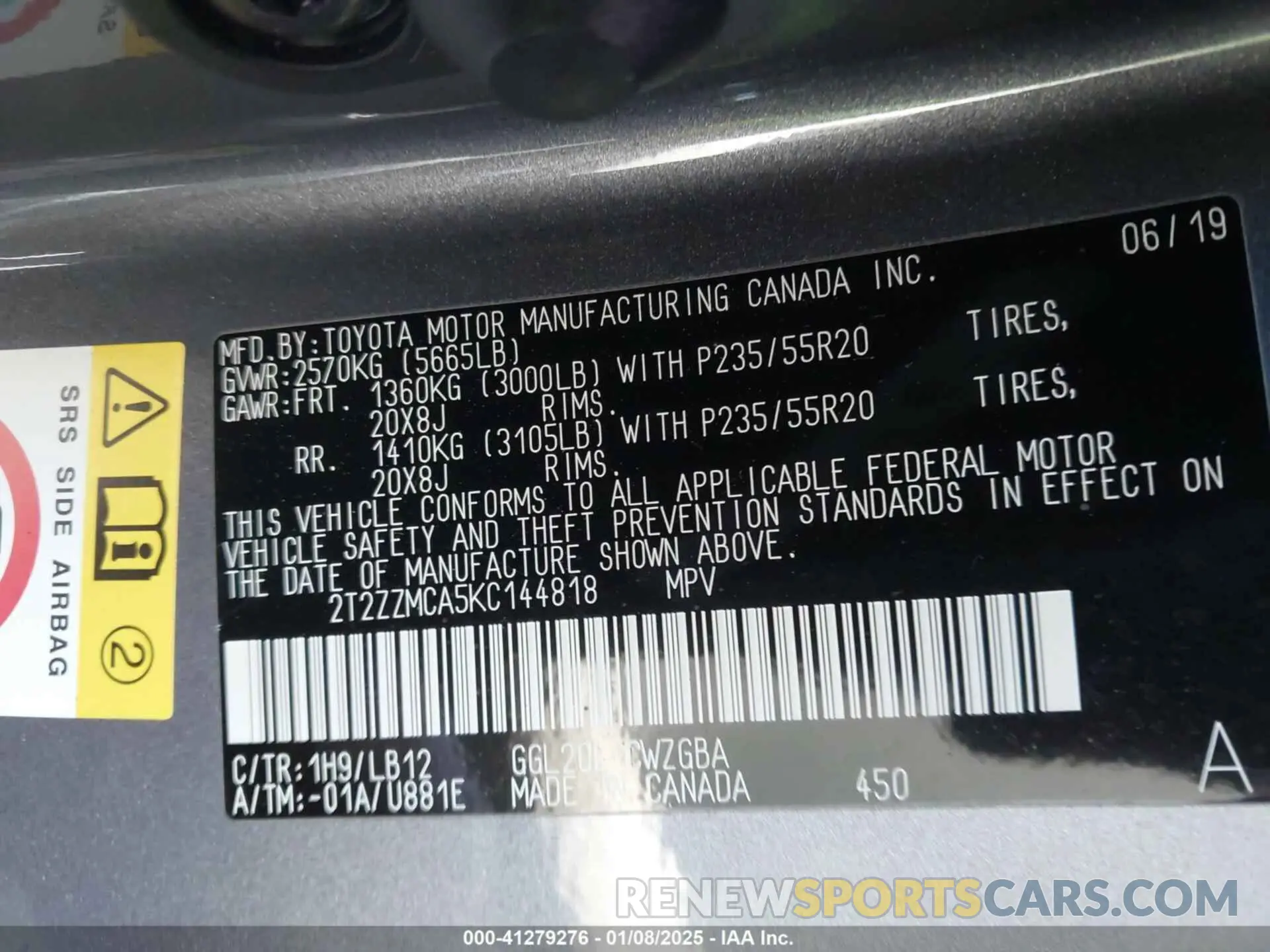 9 fotografías del automóvil dañado 2T2ZZMCA5KC144818 LEXUS RX 350 2019