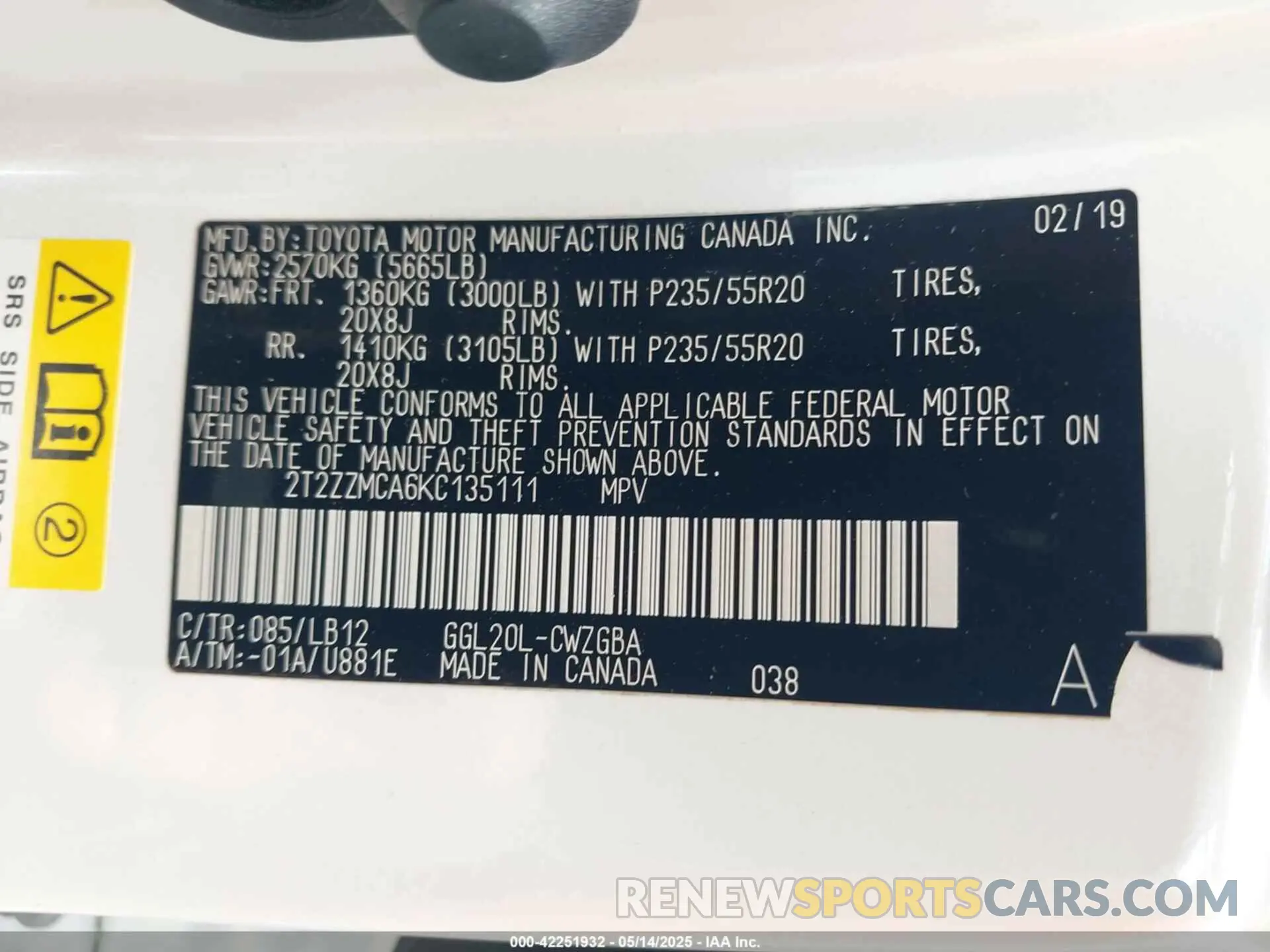 9 fotografías del automóvil dañado 2T2ZZMCA6KC135111 LEXUS RX 350 2019