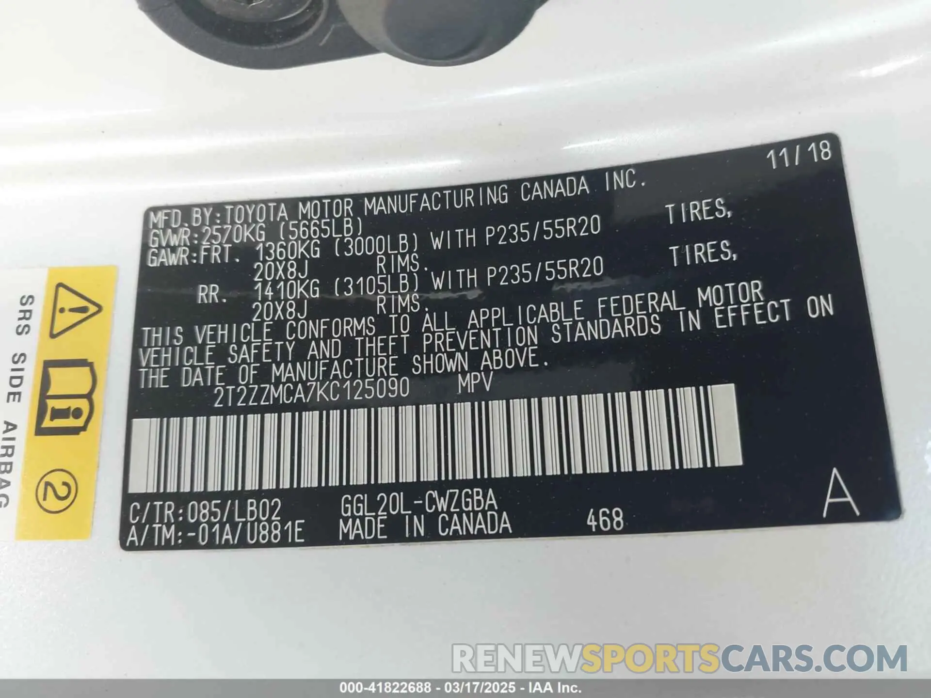 9 fotografías del automóvil dañado 2T2ZZMCA7KC125090 LEXUS RX 350 2019