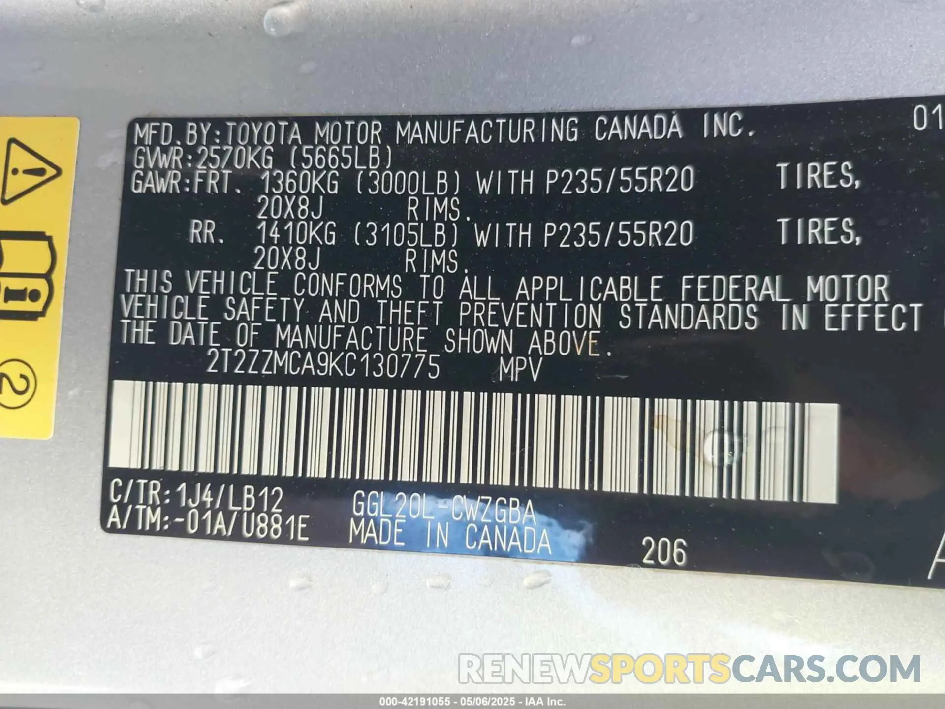9 fotografías del automóvil dañado 2T2ZZMCA9KC130775 LEXUS RX 350 2019