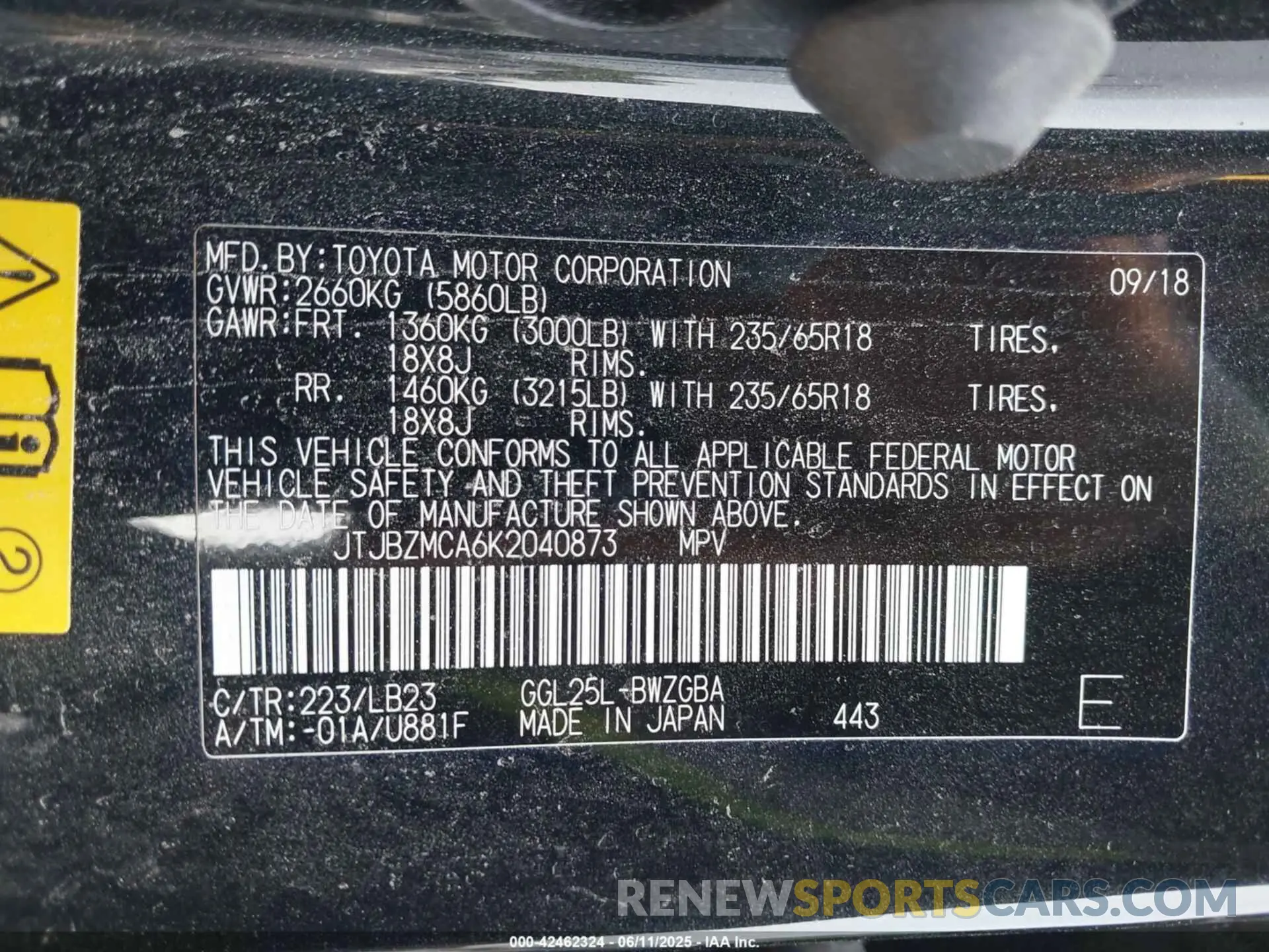 9 fotografías del automóvil dañado JTJBZMCA6K2040873 LEXUS RX 350 2019