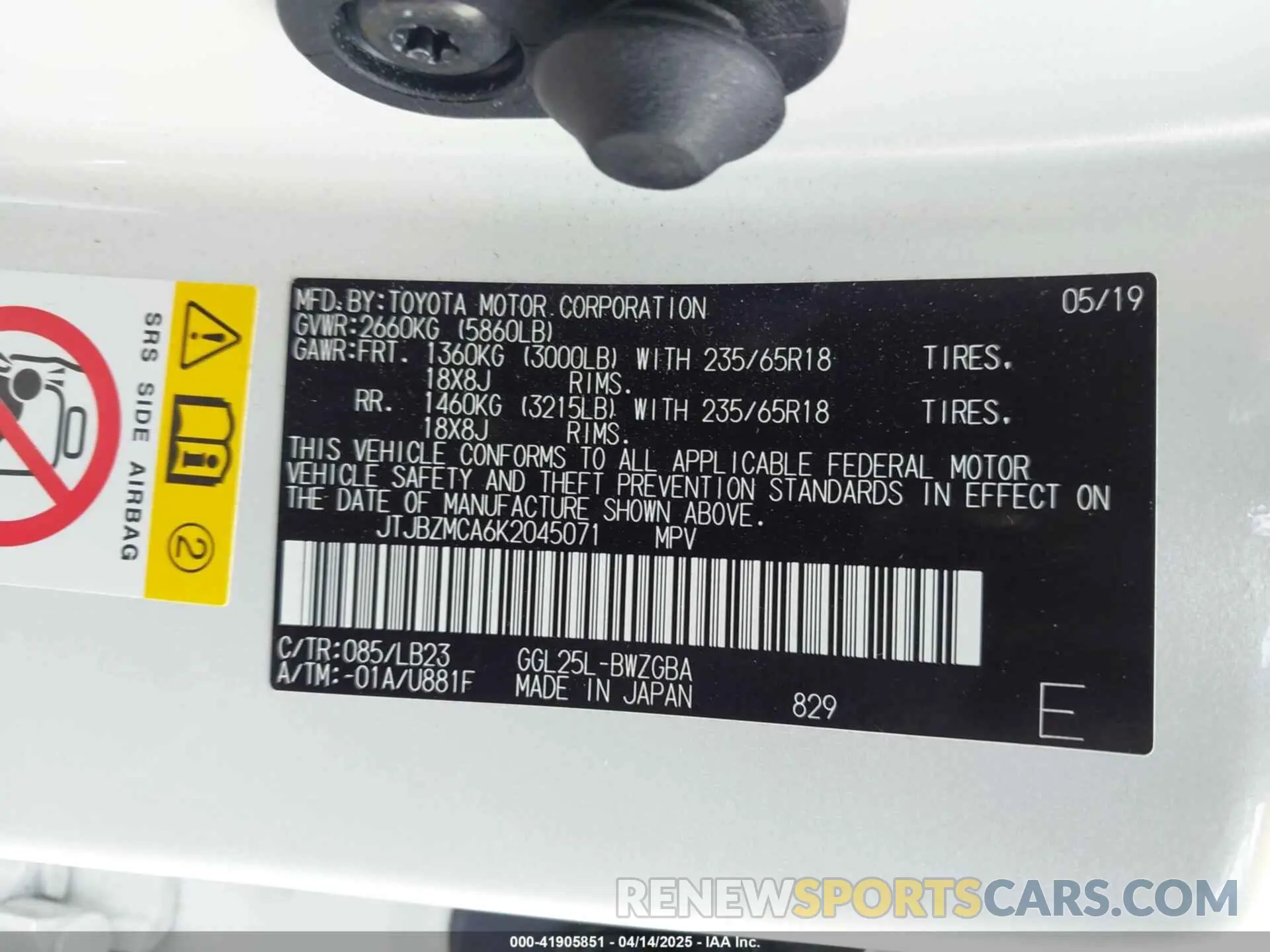 9 fotografías del automóvil dañado JTJBZMCA6K2045071 LEXUS RX 350 2019
