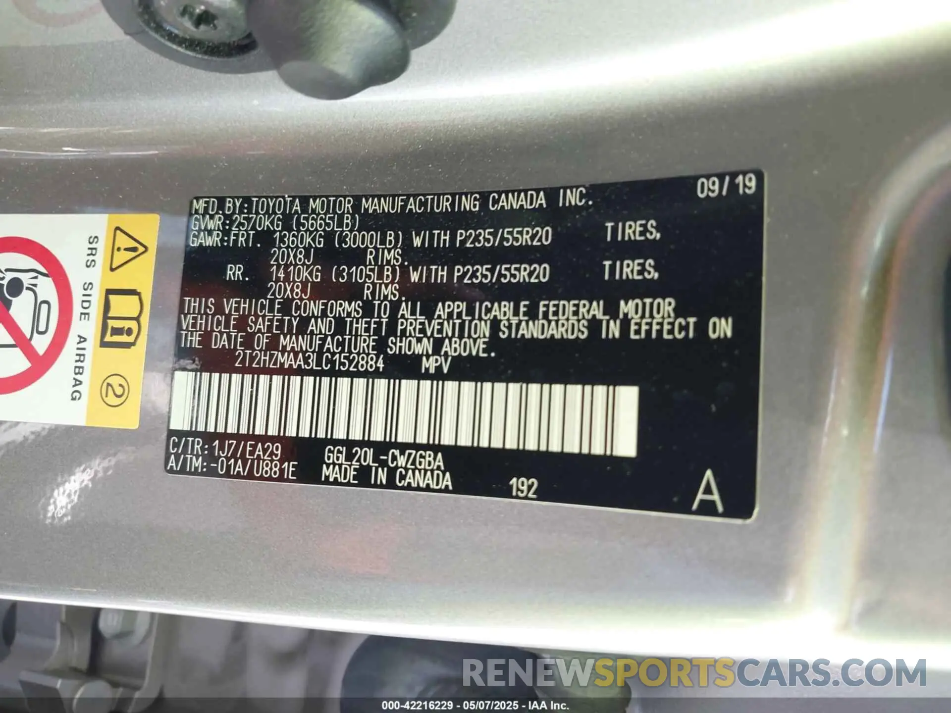 9 fotografías del automóvil dañado 2T2HZMAA3LC152884 LEXUS RX 350 2020