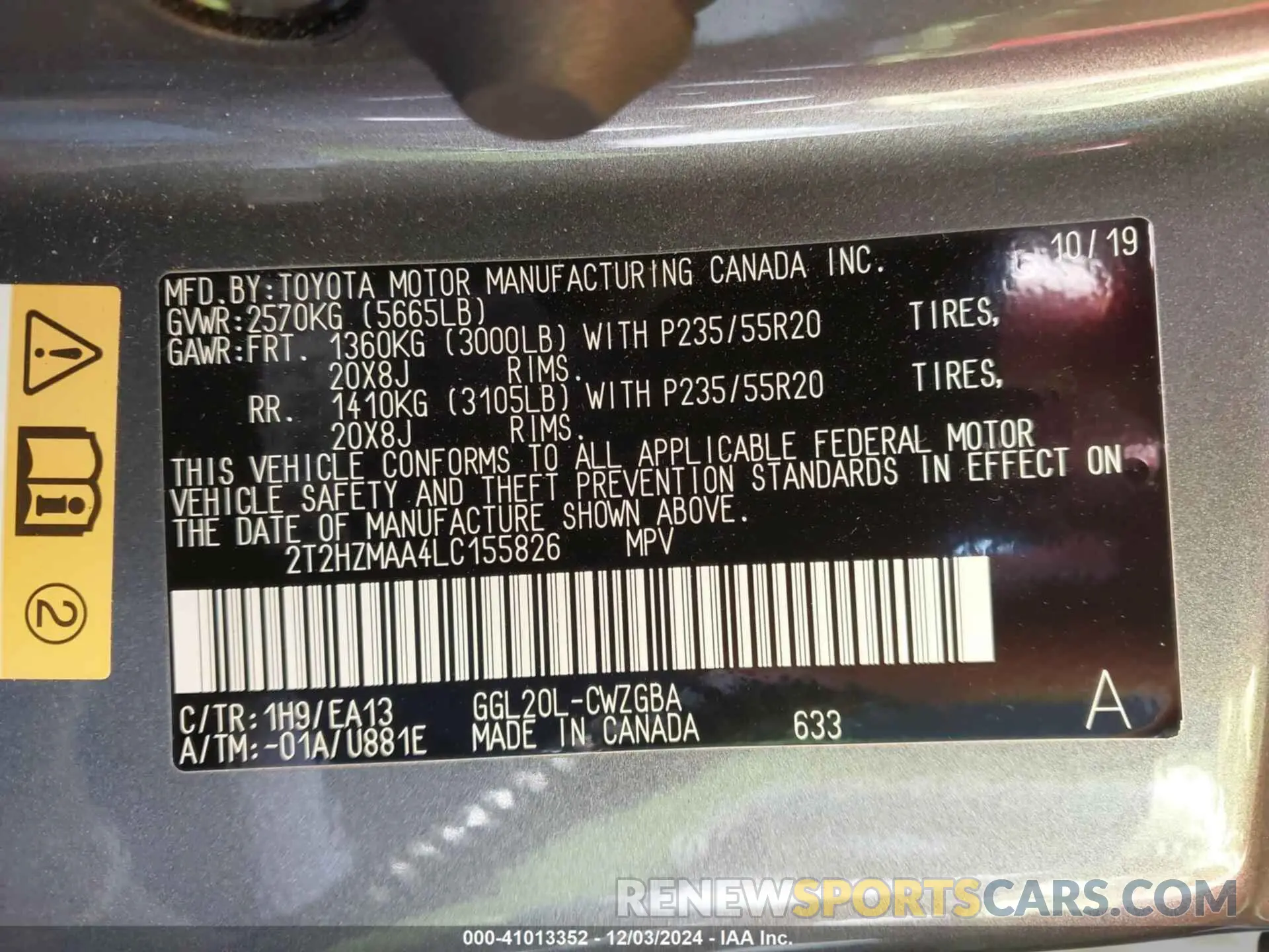 9 fotografías del automóvil dañado 2T2HZMAA4LC155826 LEXUS RX 350 2020
