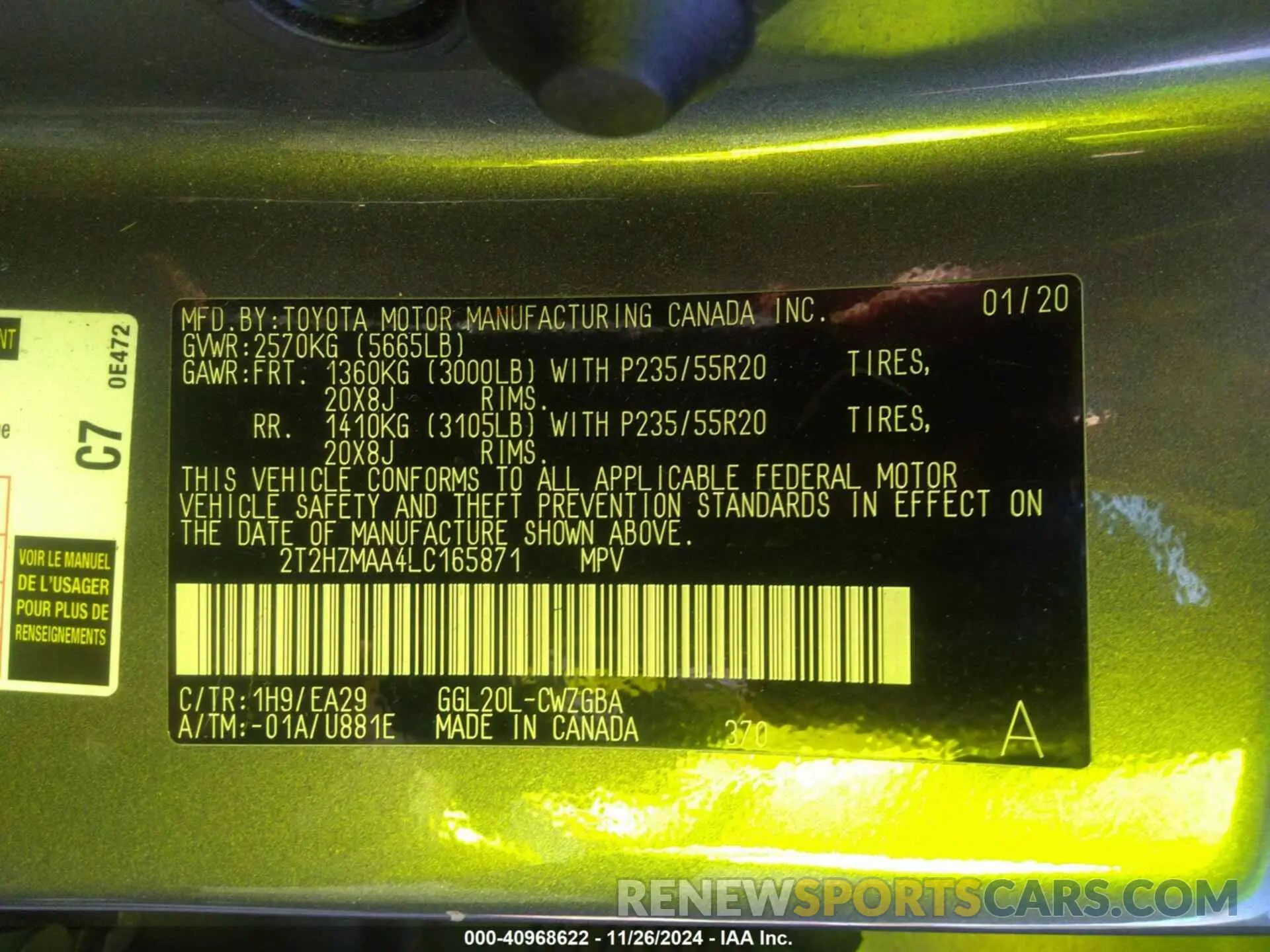 9 fotografías del automóvil dañado 2T2HZMAA4LC165871 LEXUS RX 350 2020