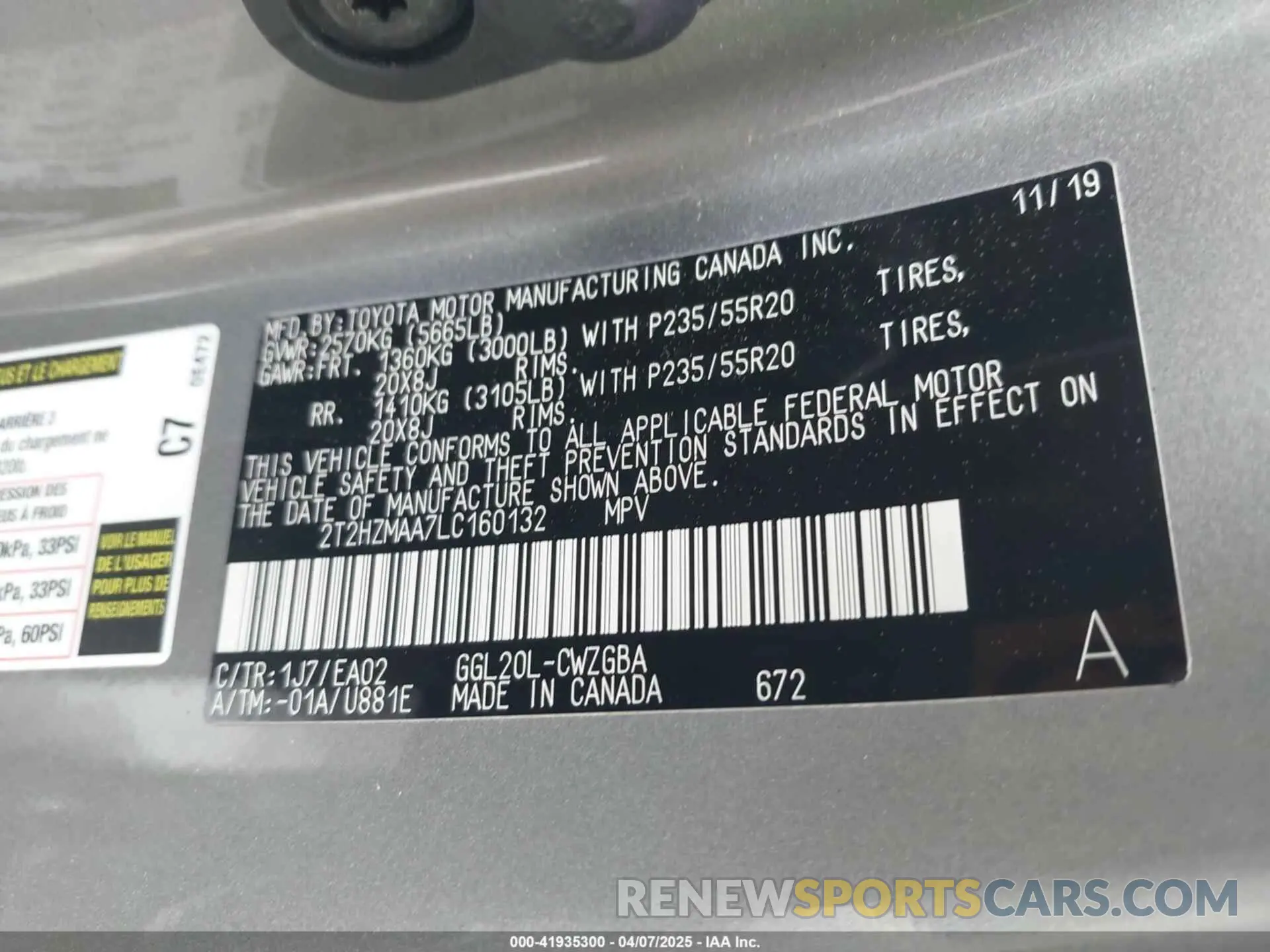 9 fotografías del automóvil dañado 2T2HZMAA7LC160132 LEXUS RX 350 2020