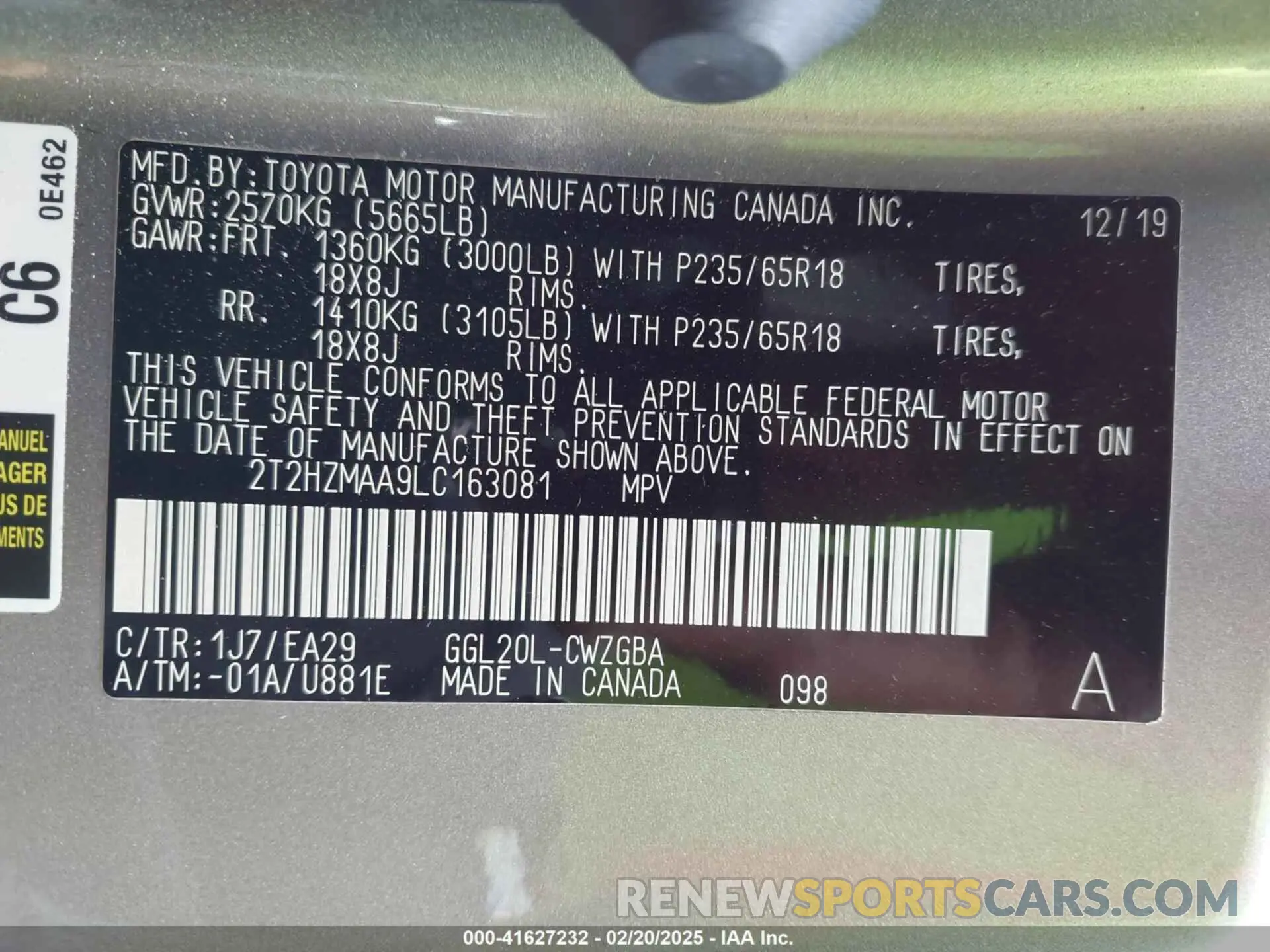 9 fotografías del automóvil dañado 2T2HZMAA9LC163081 LEXUS RX 350 2020