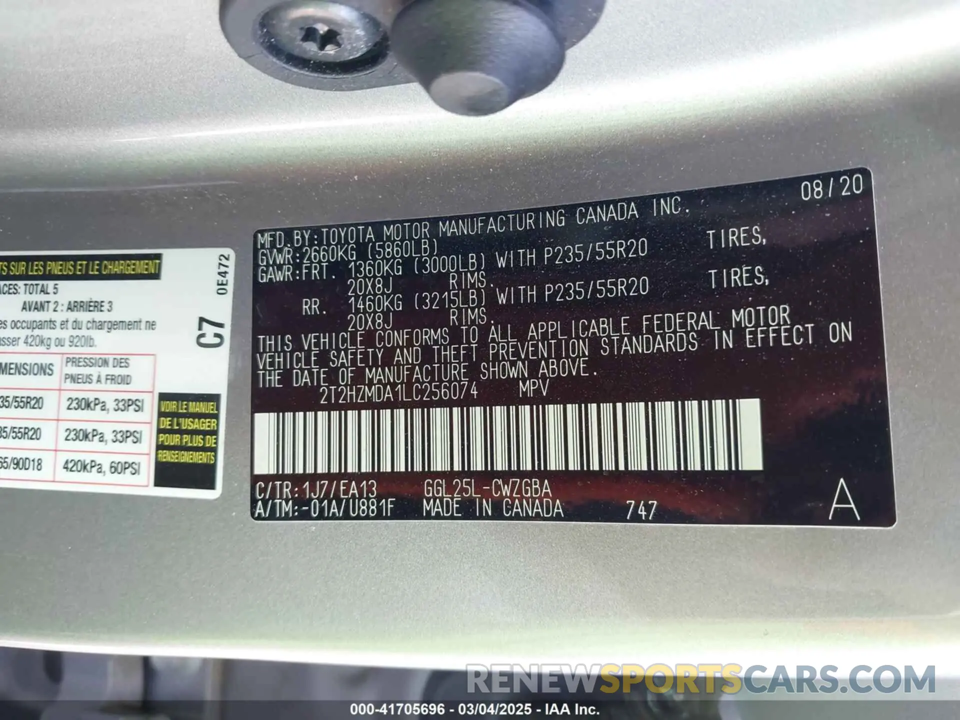 9 fotografías del automóvil dañado 2T2HZMDA1LC256074 LEXUS RX 350 2020
