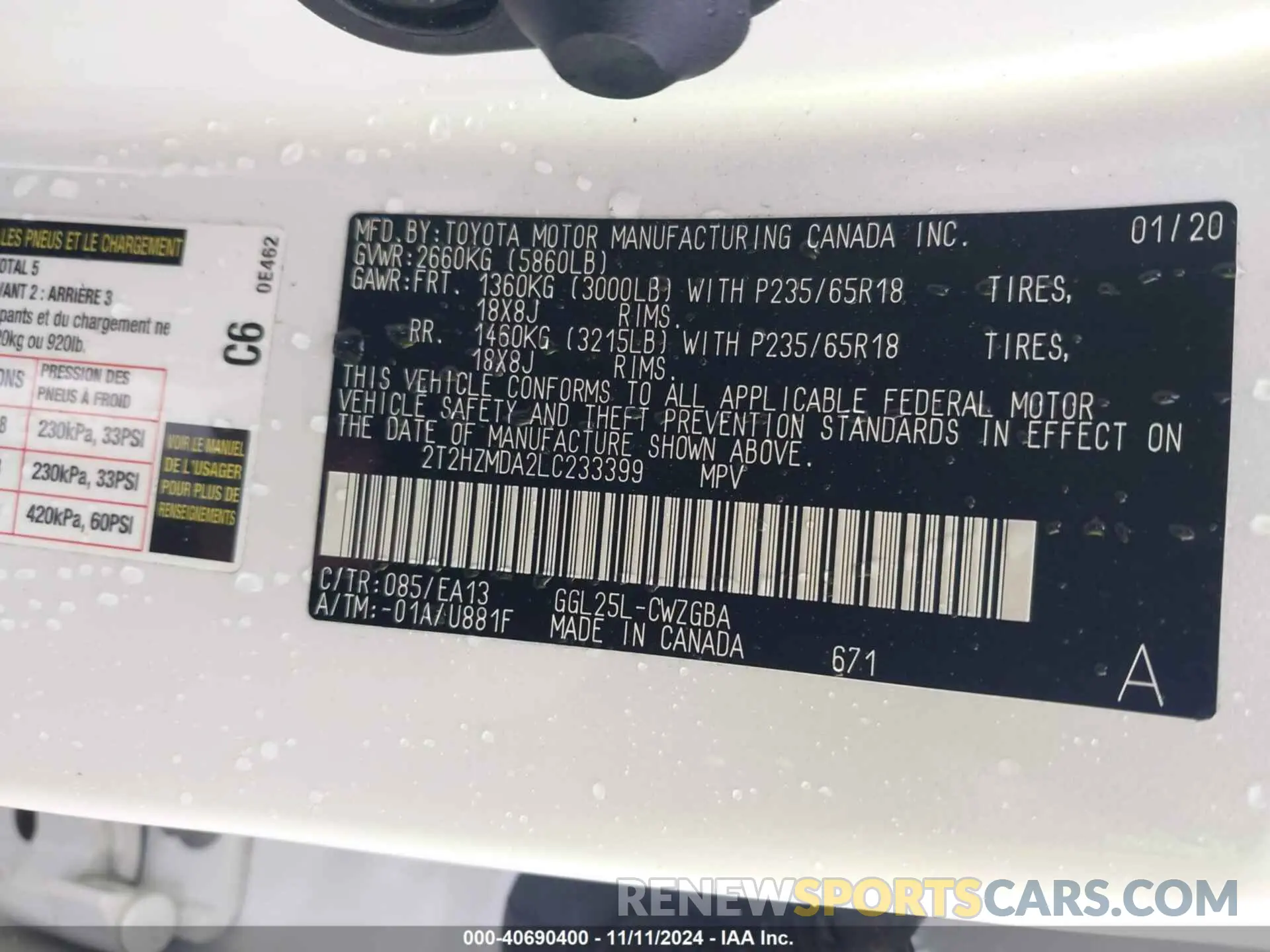 9 fotografías del automóvil dañado 2T2HZMDA2LC233399 LEXUS RX 350 2020