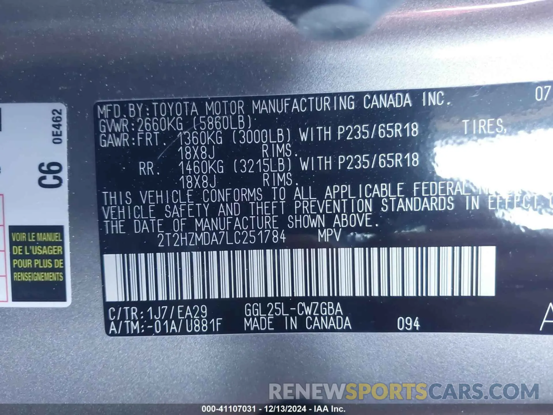 9 fotografías del automóvil dañado 2T2HZMDA7LC251784 LEXUS RX 350 2020