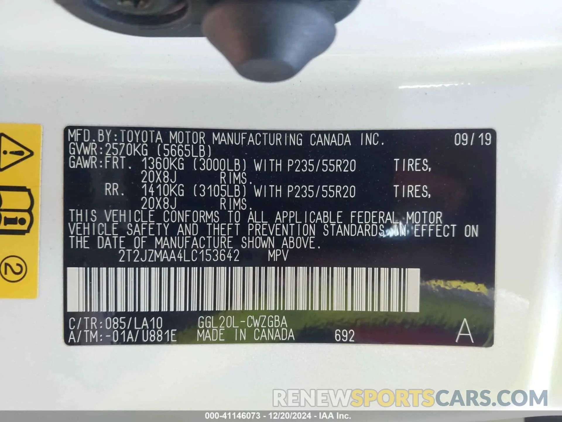 9 fotografías del automóvil dañado 2T2JZMAA4LC153642 LEXUS RX 350 2020