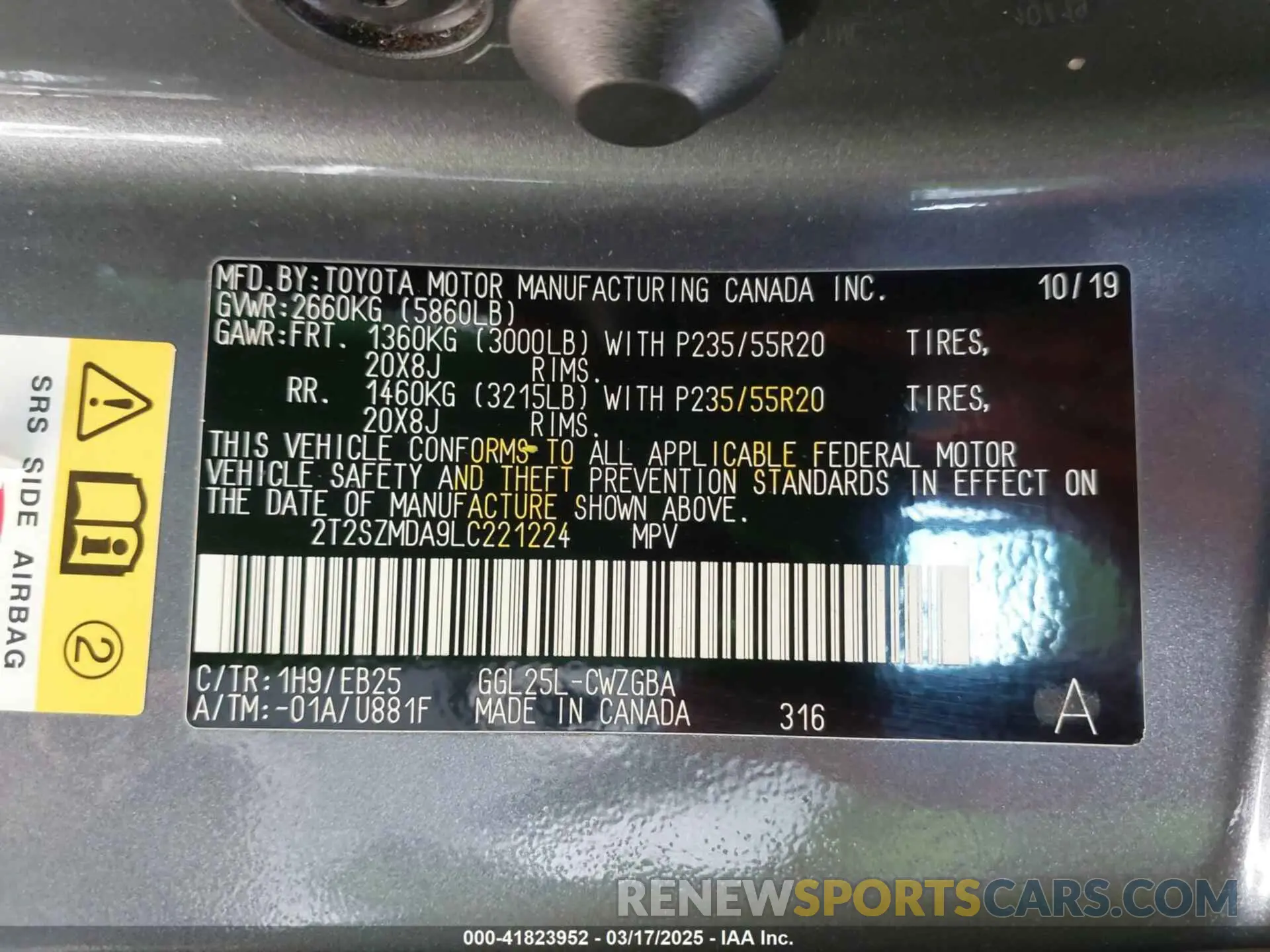 9 fotografías del automóvil dañado 2T2SZMDA9LC221224 LEXUS RX 350 2020