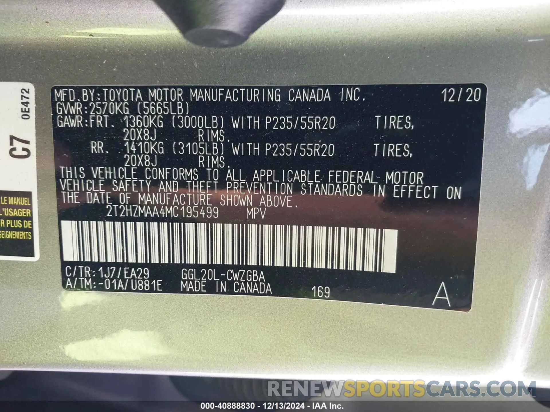 9 fotografías del automóvil dañado 2T2HZMAA4MC195499 LEXUS RX 350 2021