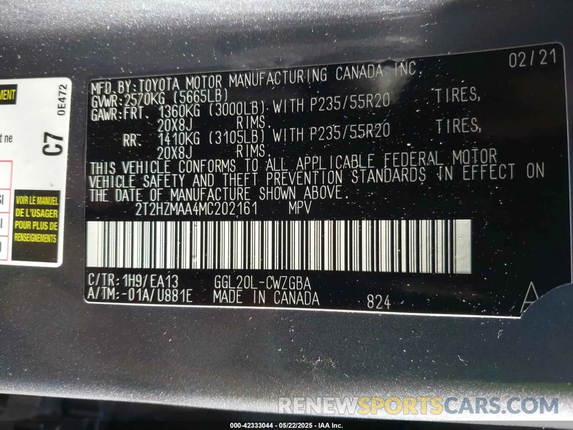 9 fotografías del automóvil dañado 2T2HZMAA4MC202161 LEXUS RX 350 2021