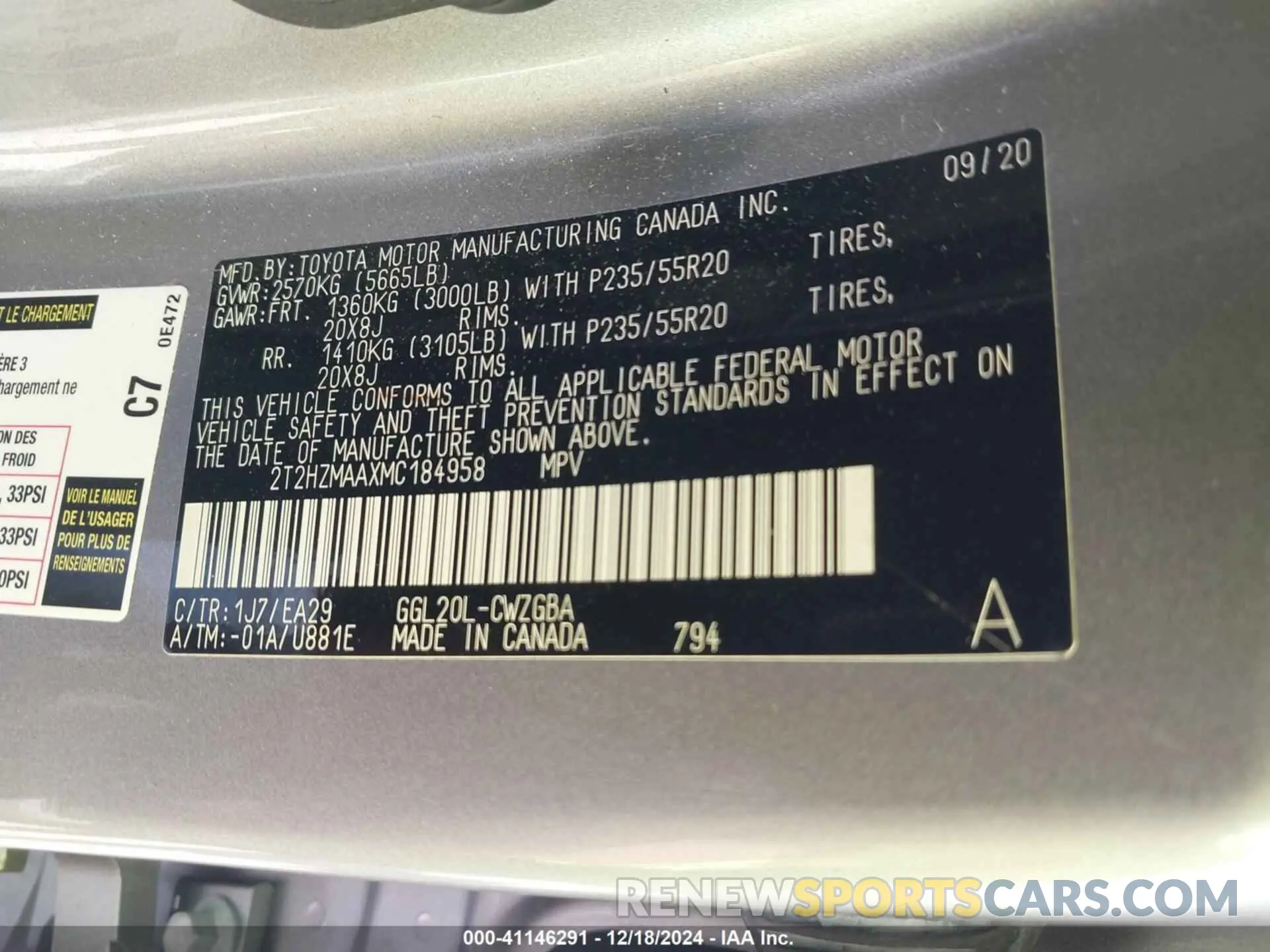 9 fotografías del automóvil dañado 2T2HZMAAXMC184958 LEXUS RX 350 2021