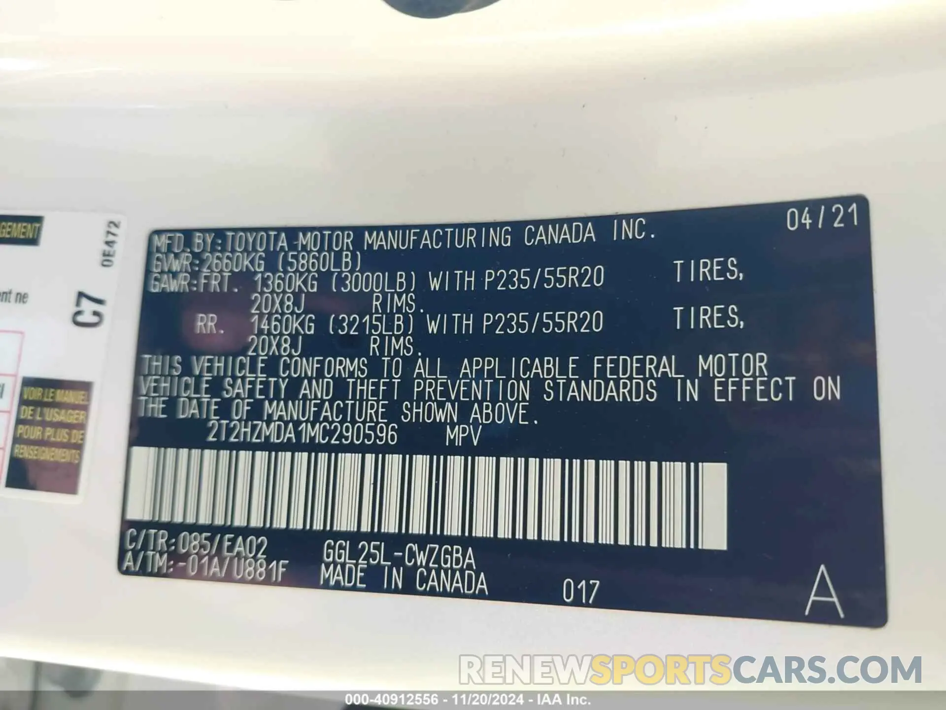 9 fotografías del automóvil dañado 2T2HZMDA1MC290596 LEXUS RX 350 2021