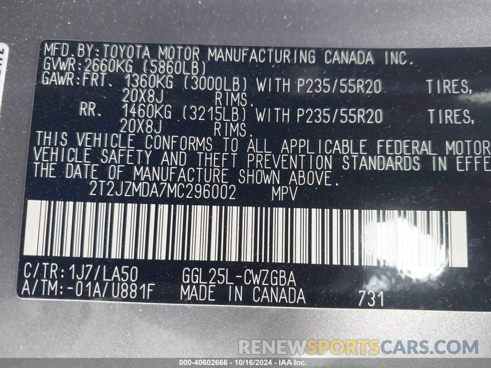 9 fotografías del automóvil dañado 2T2JZMDA7MC296002 LEXUS RX 350 2021