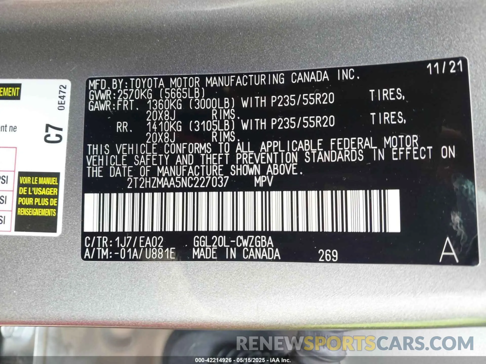 9 fotografías del automóvil dañado 2T2HZMAA5NC227037 LEXUS RX 350 2022