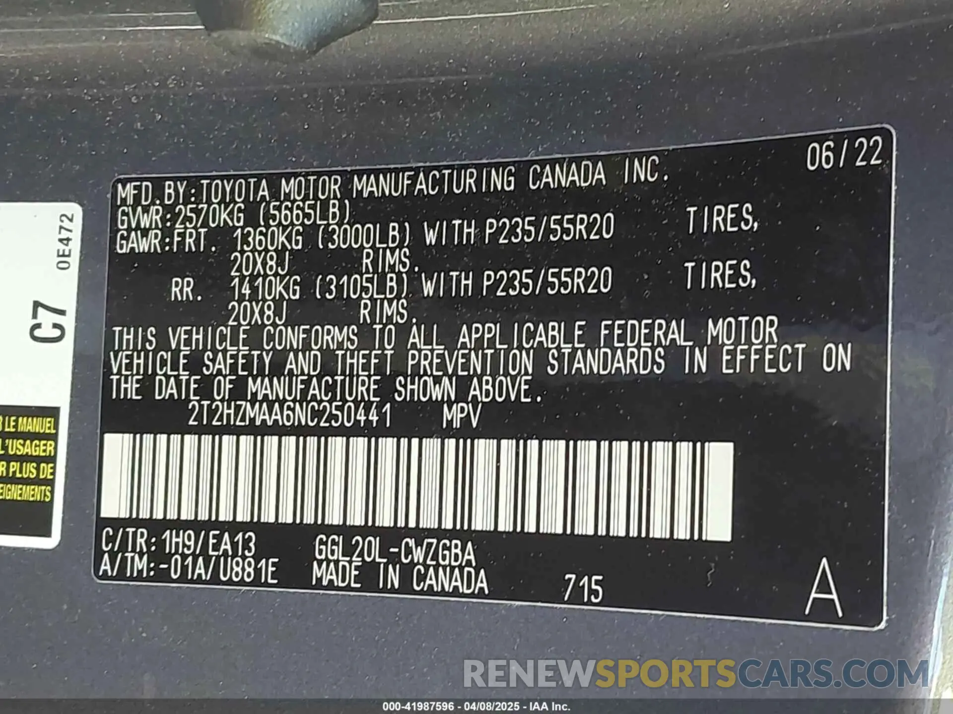 9 fotografías del automóvil dañado 2T2HZMAA6NC250441 LEXUS RX 350 2022