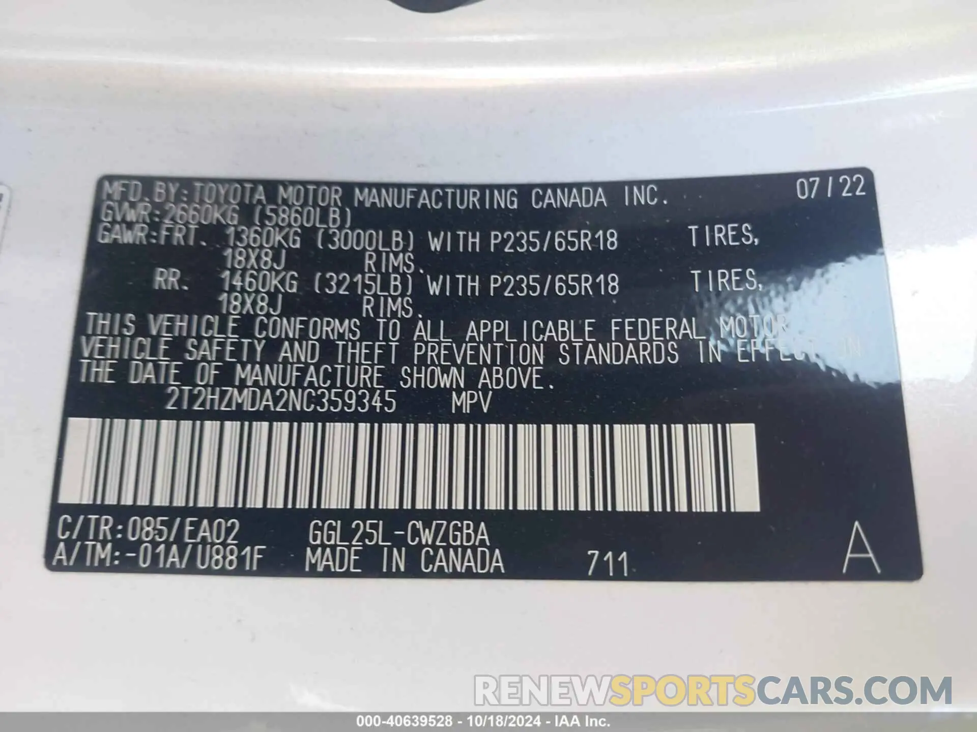 9 fotografías del automóvil dañado 2T2HZMDA2NC359345 LEXUS RX 350 2022