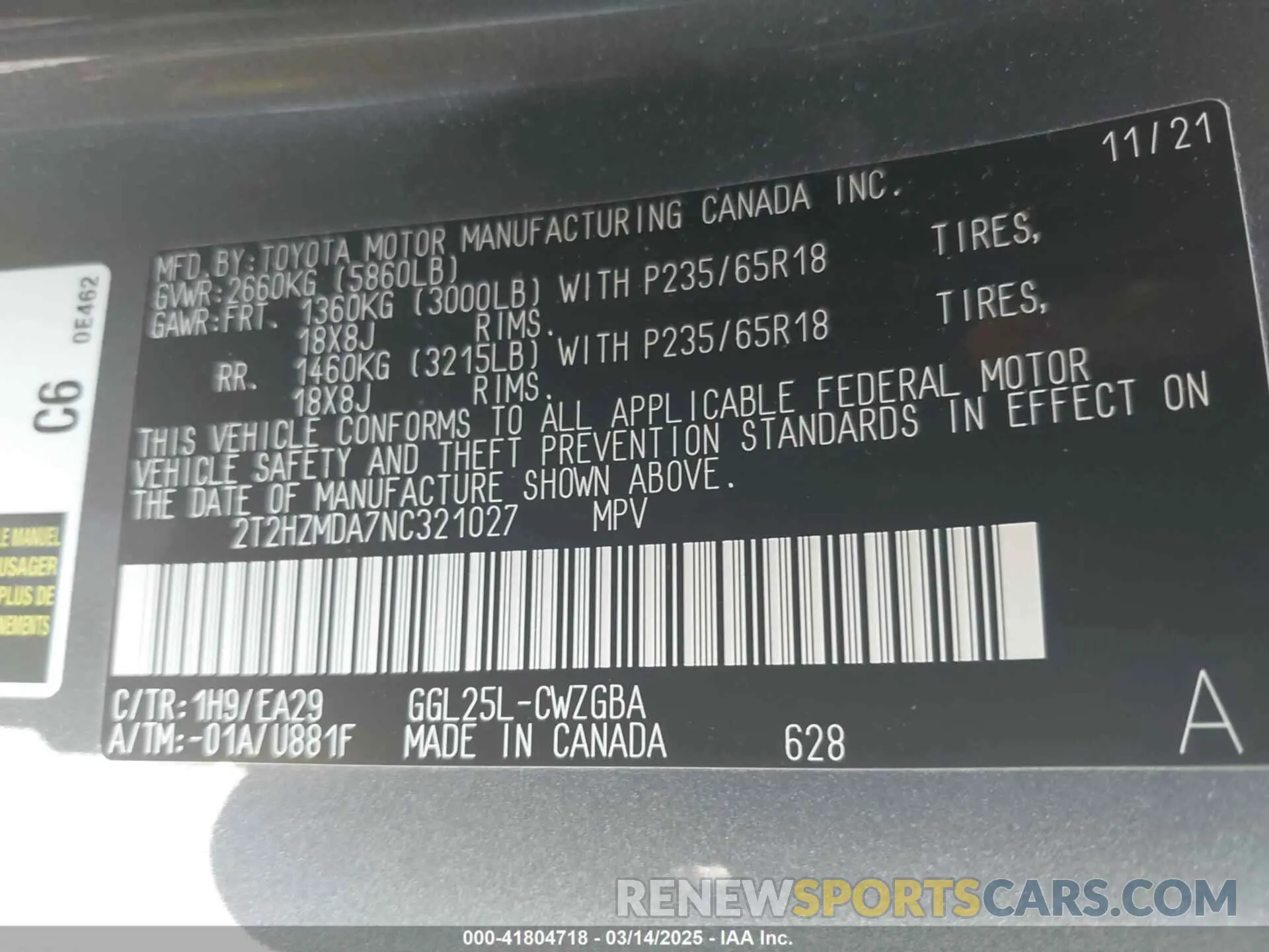 9 fotografías del automóvil dañado 2T2HZMDA7NC321027 LEXUS RX 350 2022