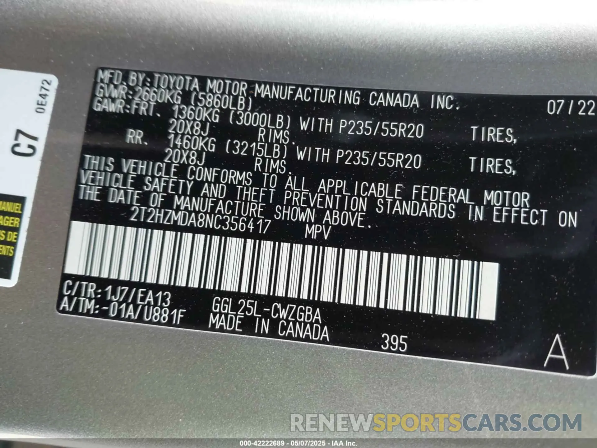 9 fotografías del automóvil dañado 2T2HZMDA8NC356417 LEXUS RX 350 2022