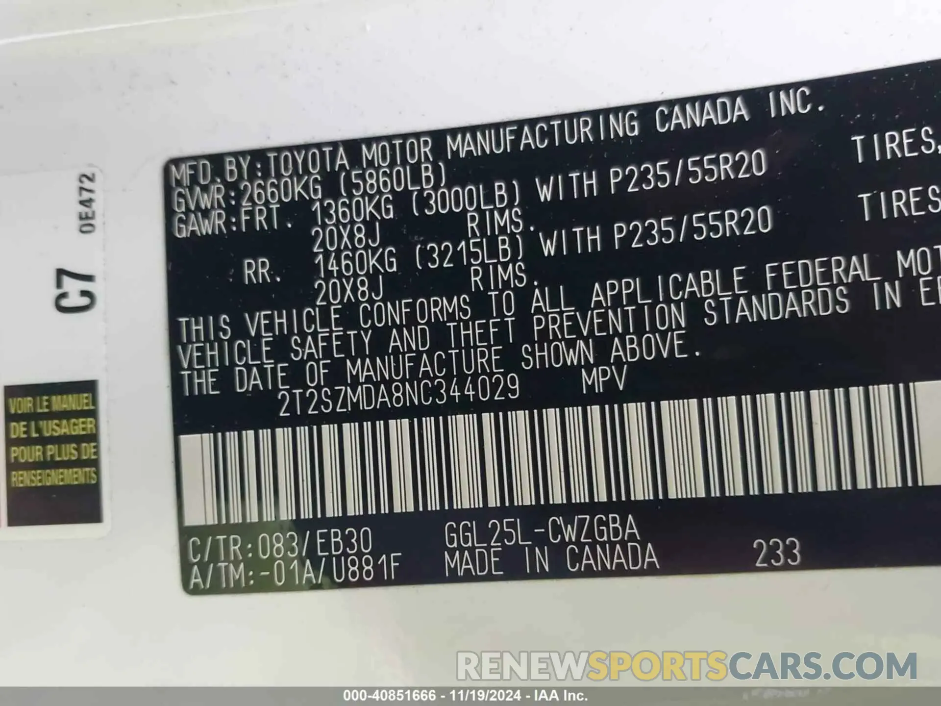 9 fotografías del automóvil dañado 2T2SZMDA8NC344029 LEXUS RX 350 2022