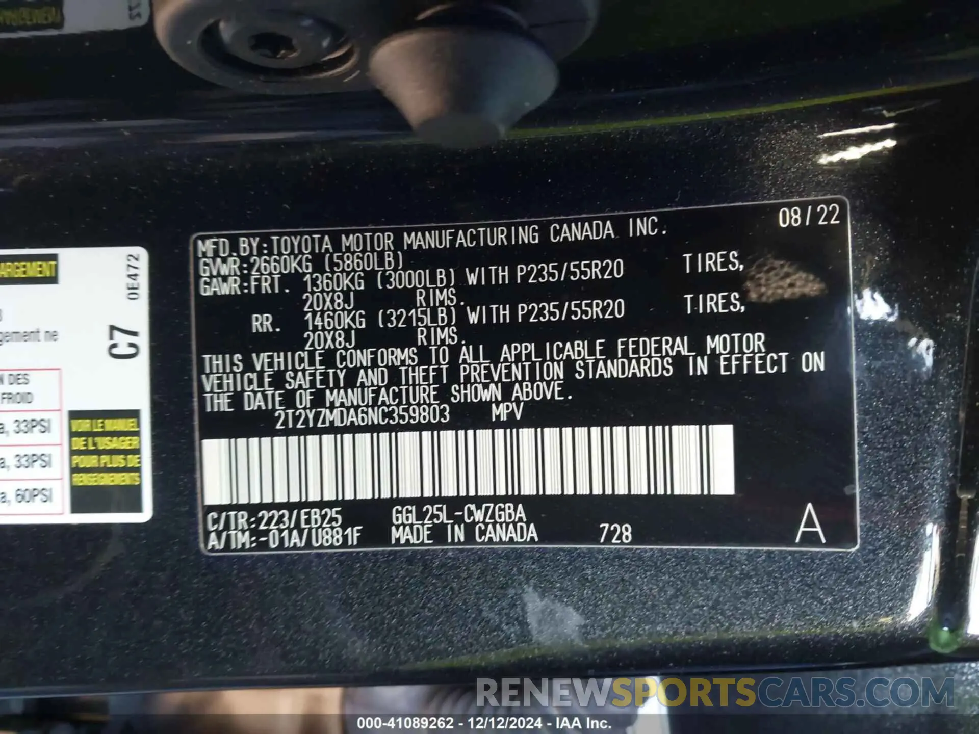 9 fotografías del automóvil dañado 2T2YZMDA6NC359803 LEXUS RX 350 2022