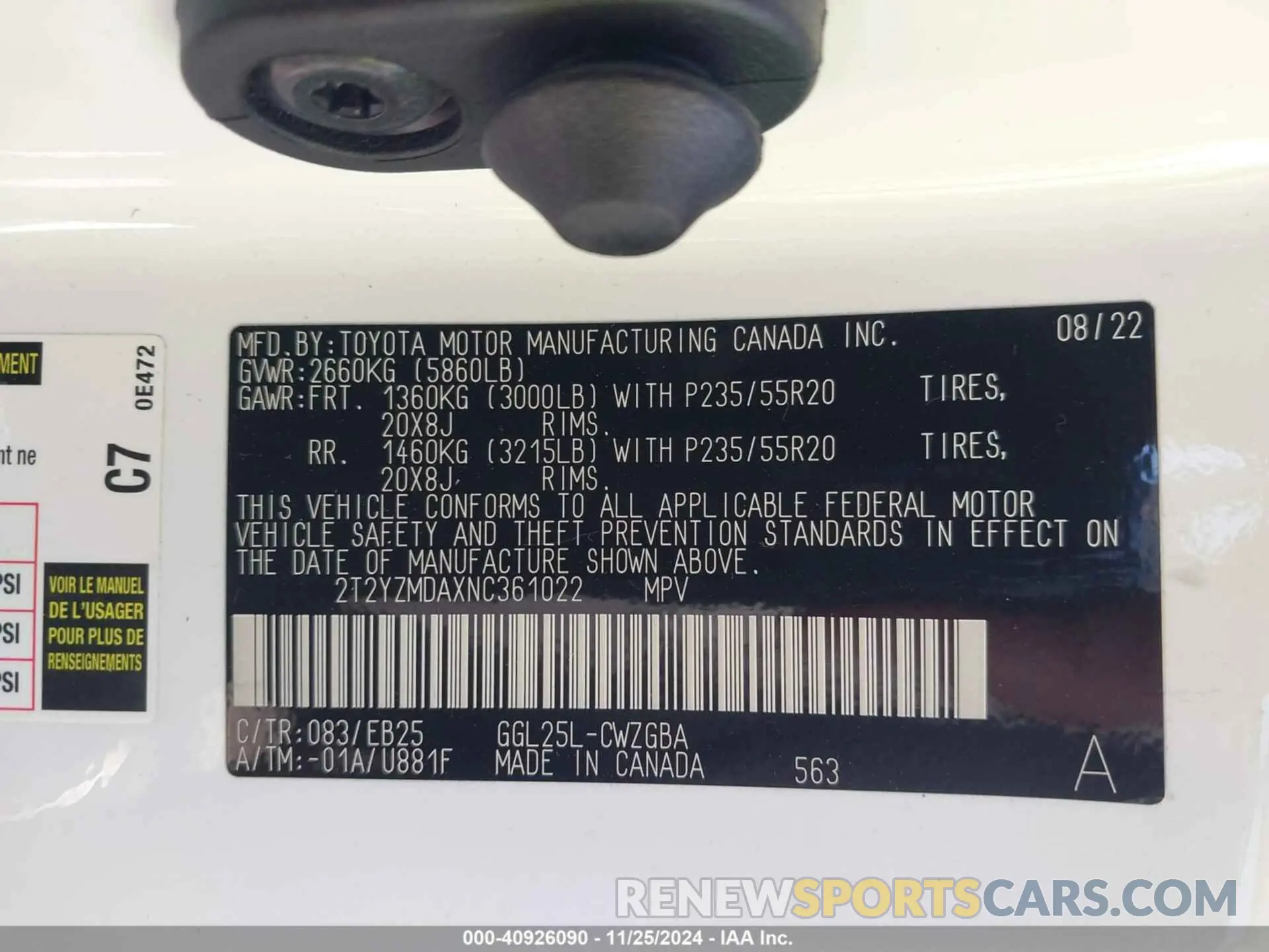 9 fotografías del automóvil dañado 2T2YZMDAXNC361022 LEXUS RX 350 2022
