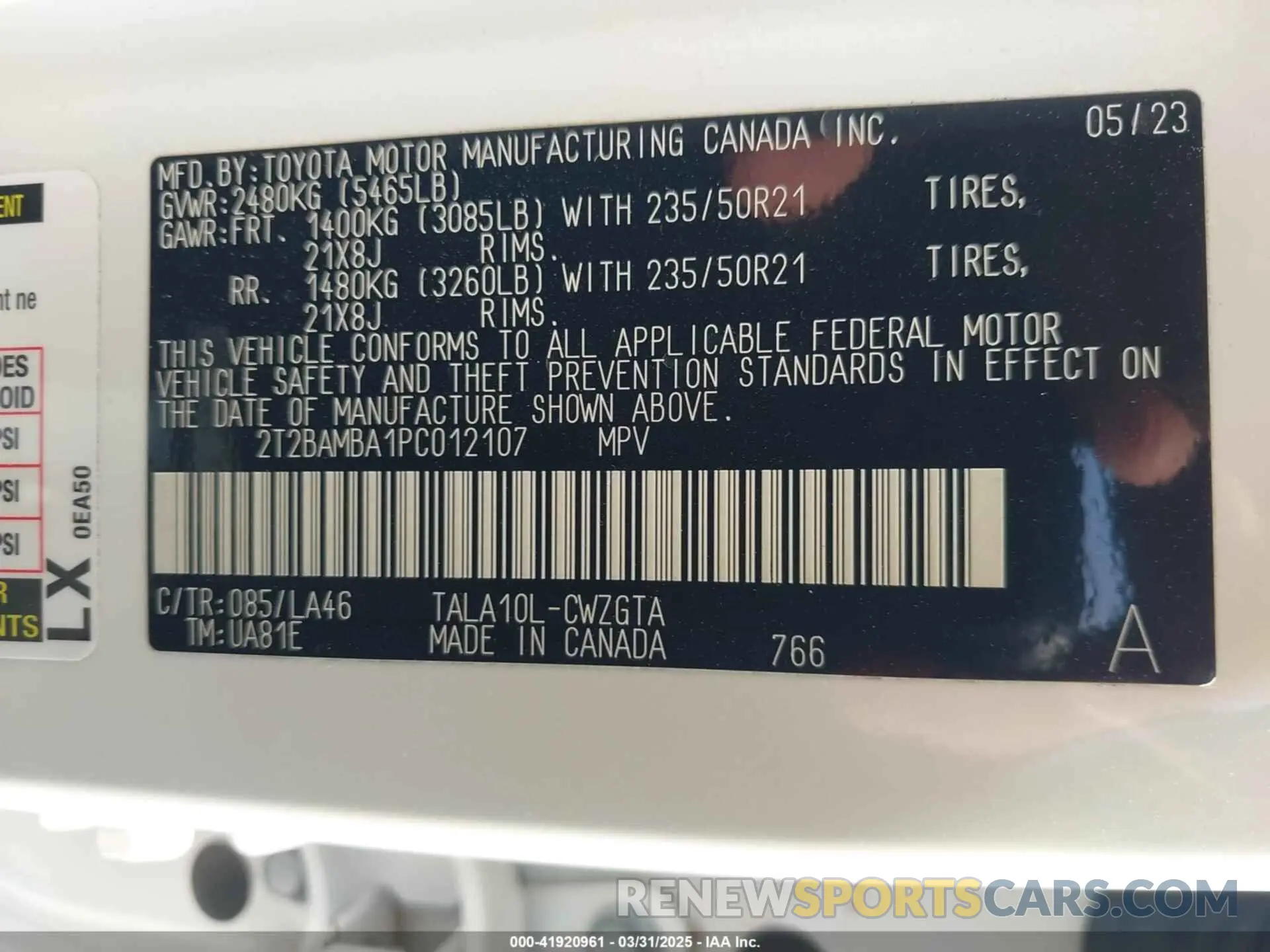 9 fotografías del automóvil dañado 2T2BAMBA1PC012107 LEXUS RX 350 2023