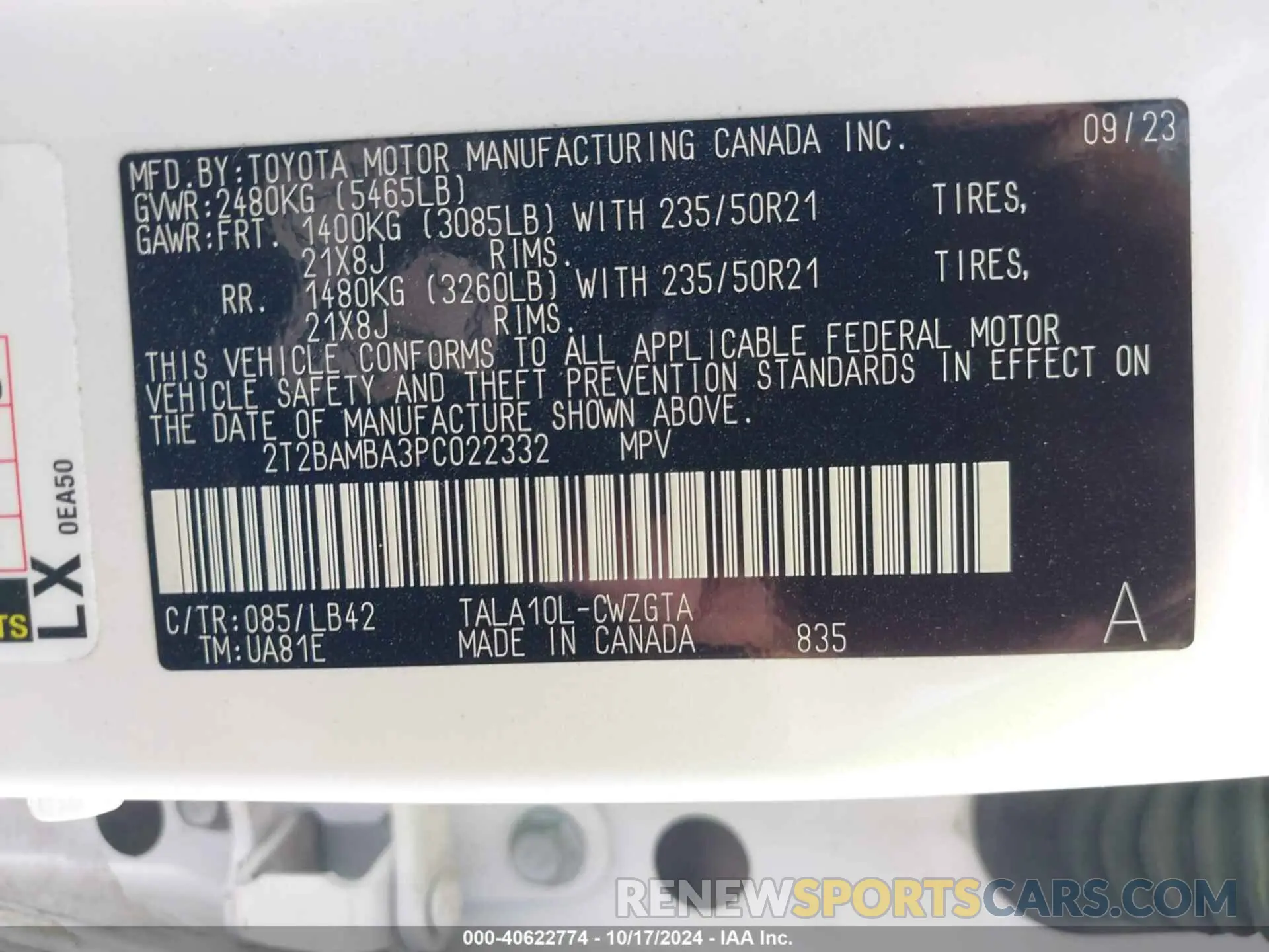 9 fotografías del automóvil dañado 2T2BAMBA3PC022332 LEXUS RX 350 2023