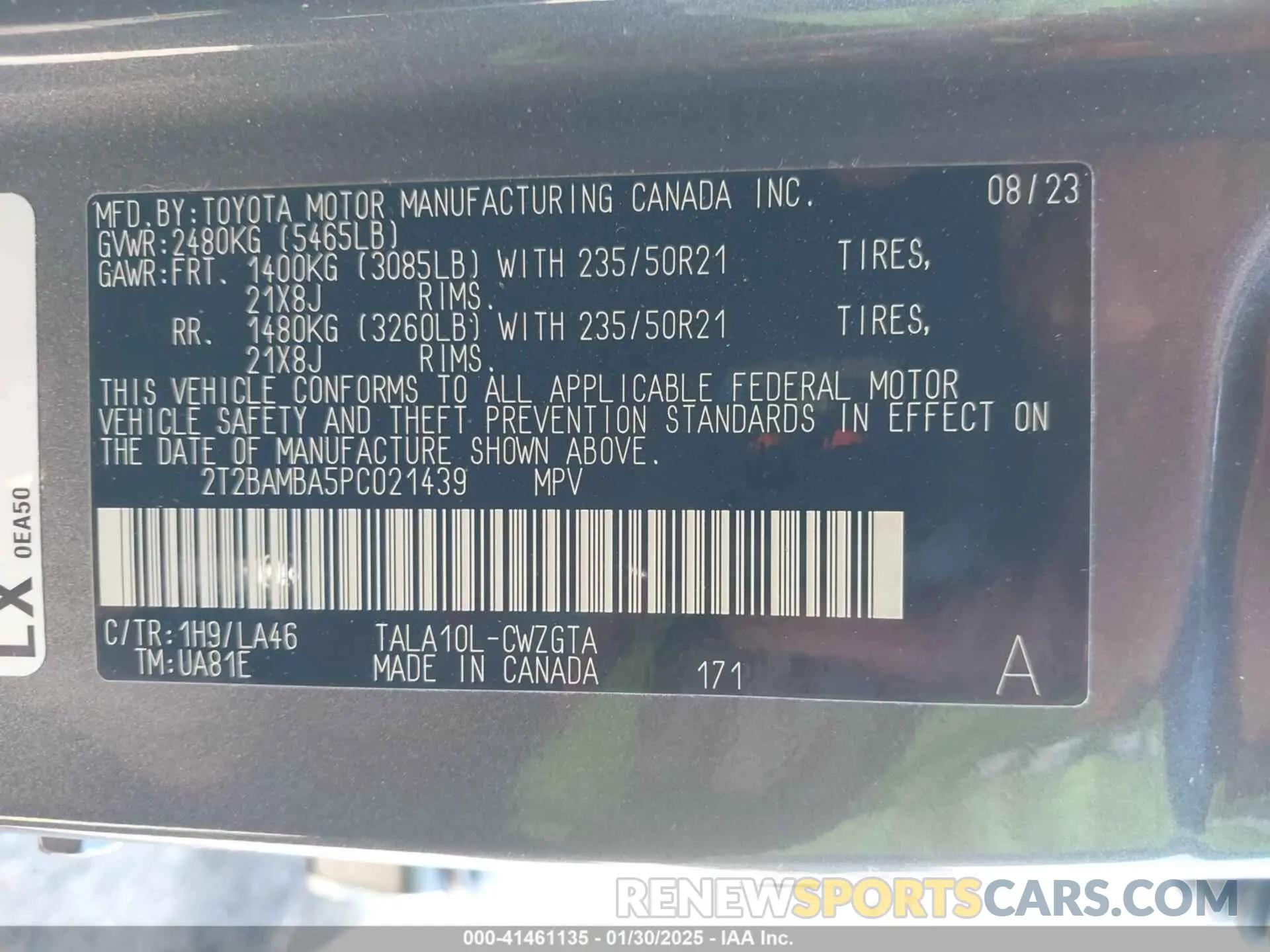 9 fotografías del automóvil dañado 2T2BAMBA5PC021439 LEXUS RX 350 2023
