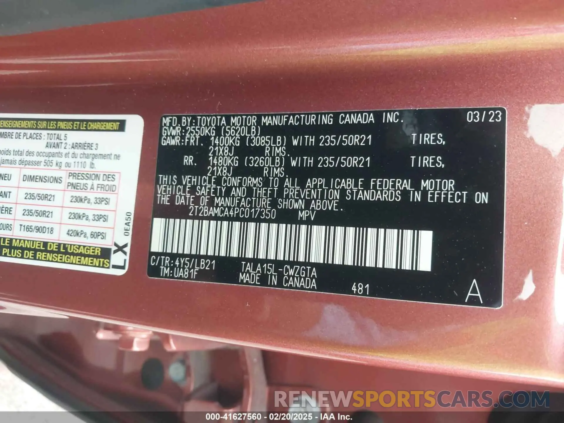 9 fotografías del automóvil dañado 2T2BAMCA4PC017350 LEXUS RX 350 2023