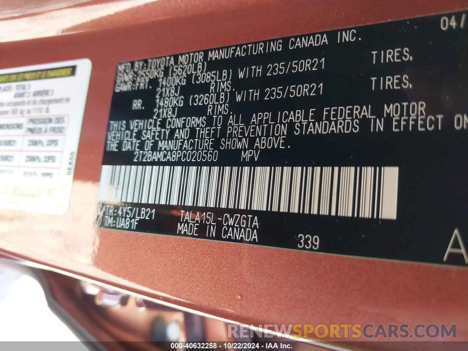 9 fotografías del automóvil dañado 2T2BAMCA8PC020560 LEXUS RX 350 2023