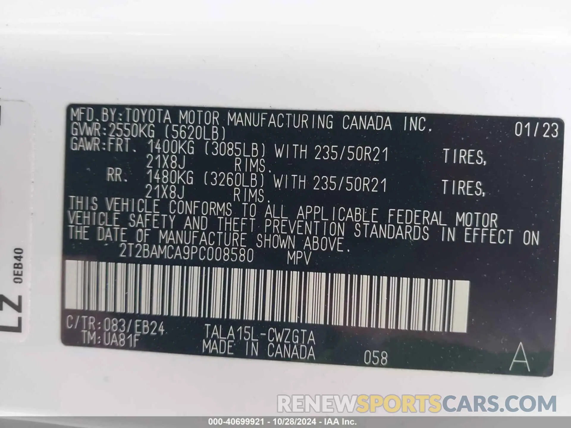 9 fotografías del automóvil dañado 2T2BAMCA9PC008580 LEXUS RX 350 2023