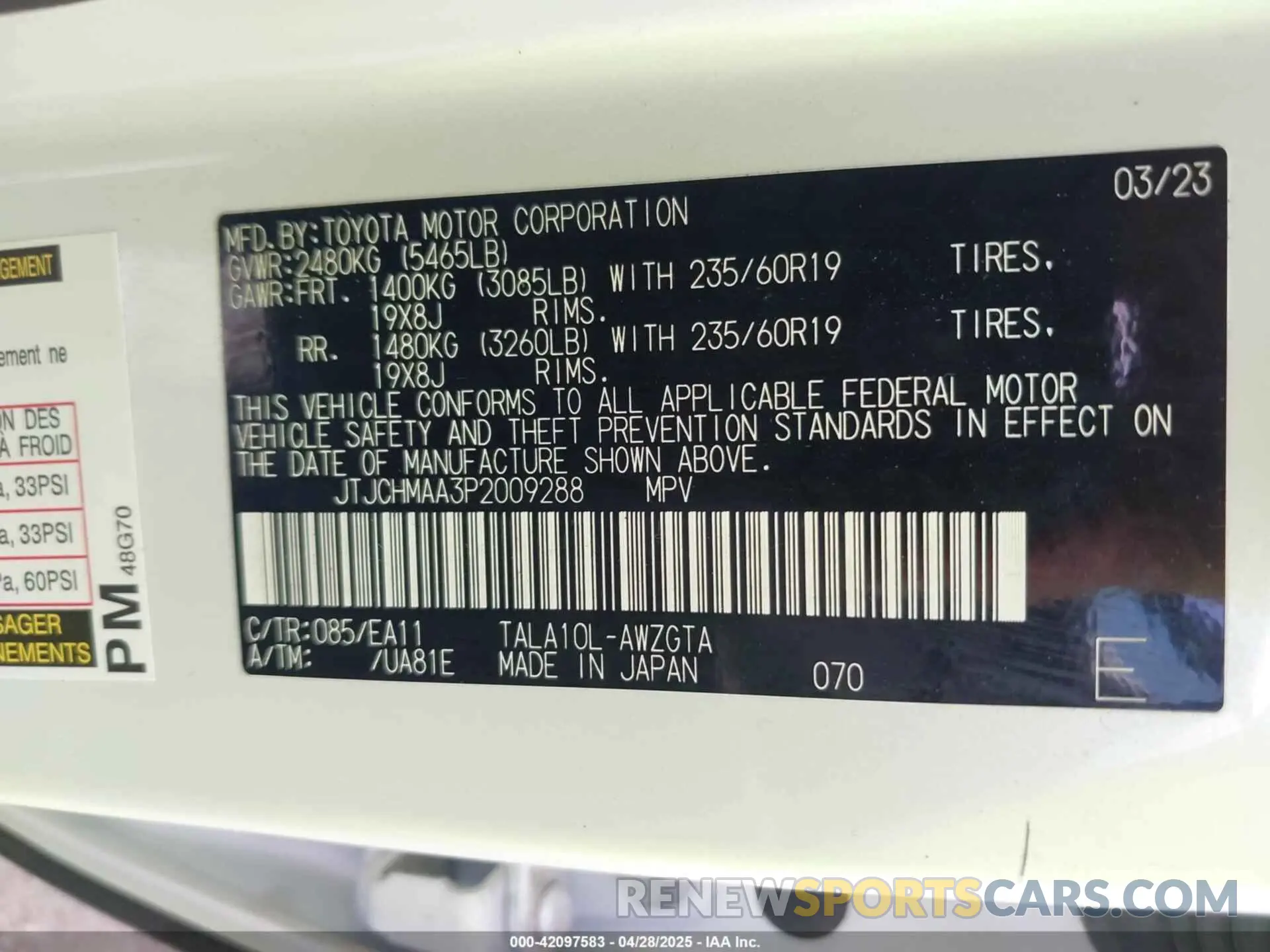 9 fotografías del automóvil dañado JTJCHMAA3P2009288 LEXUS RX 350 2023