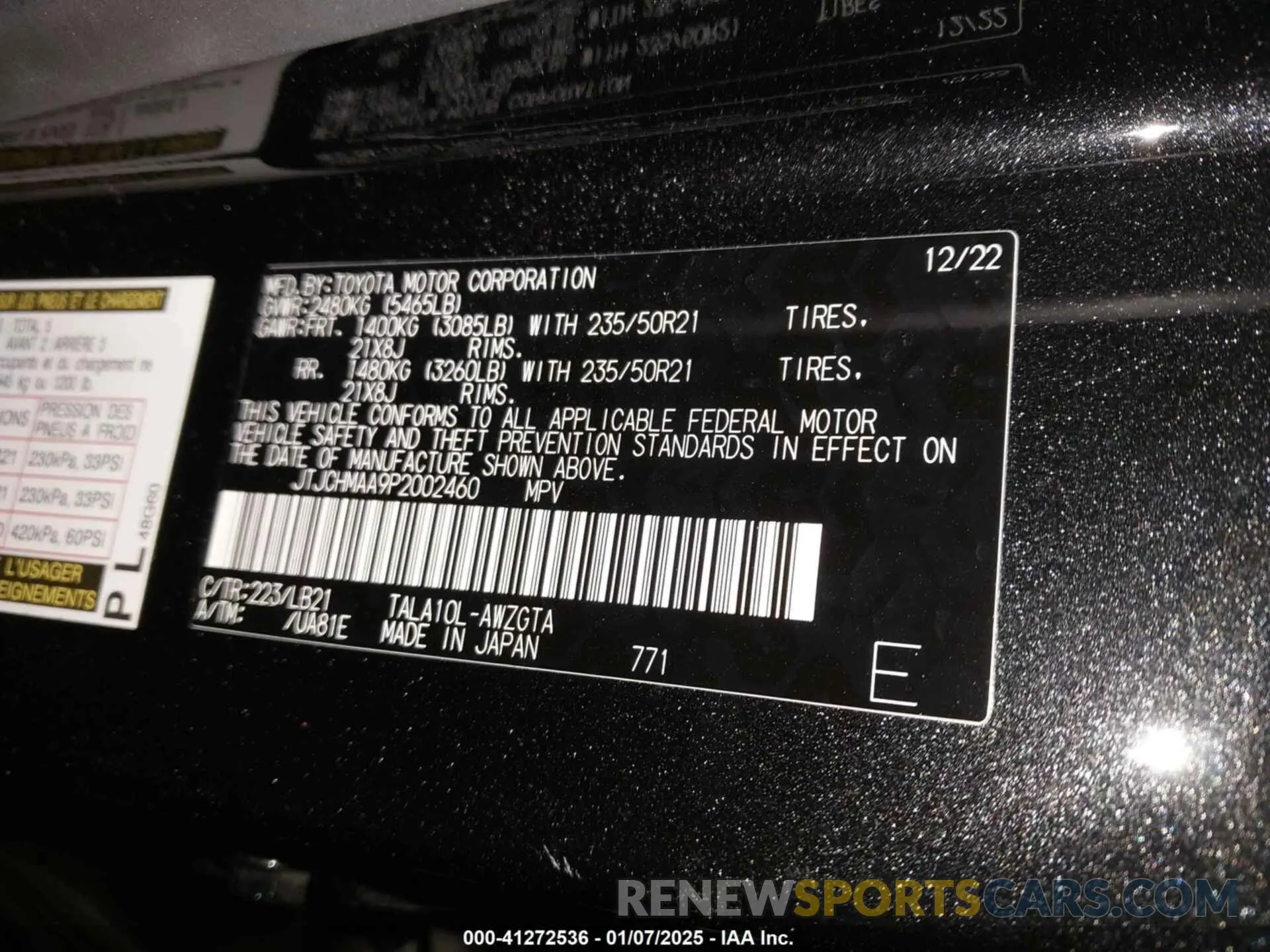 9 fotografías del automóvil dañado JTJCHMAA9P2002460 LEXUS RX 350 2023