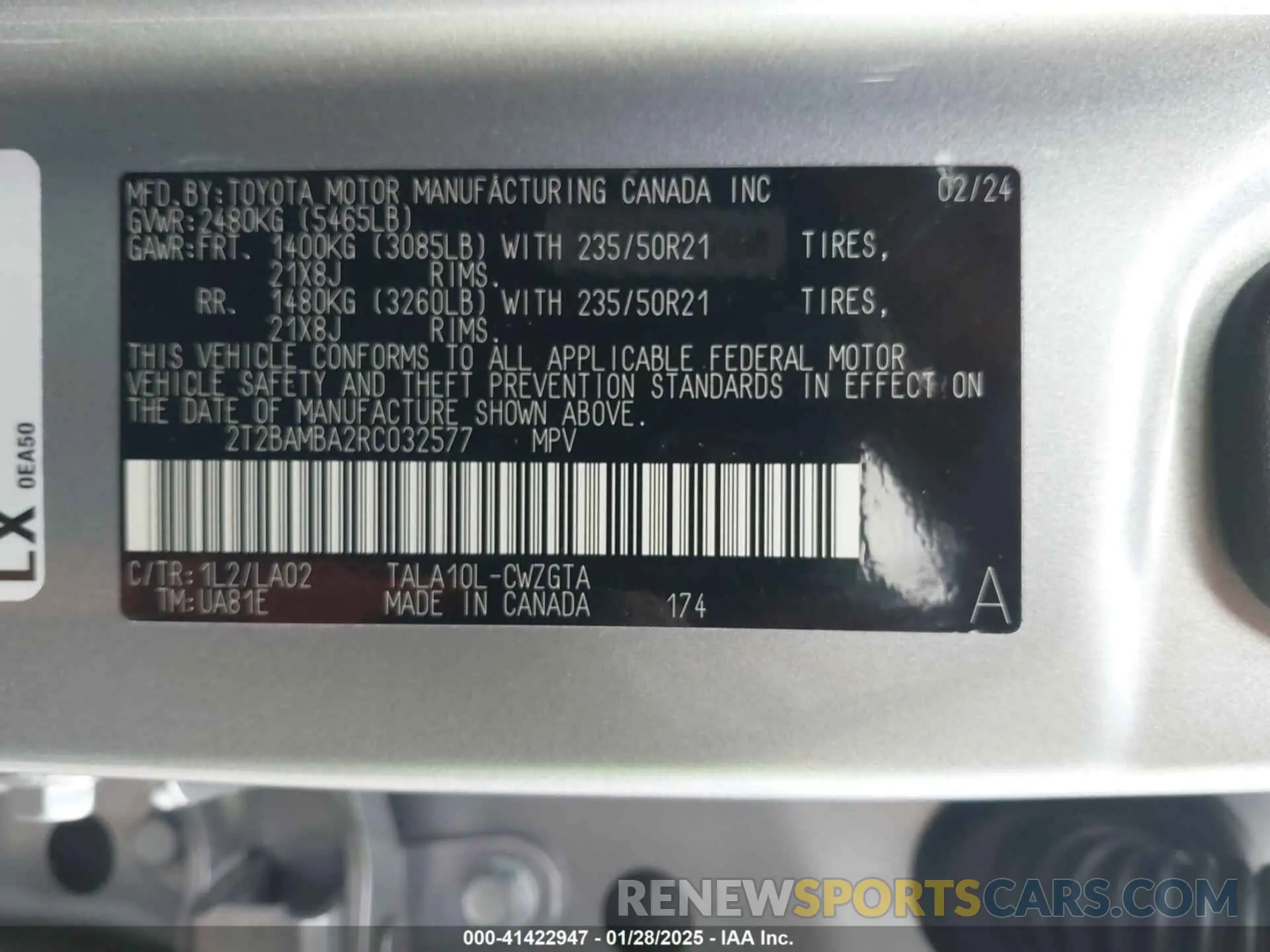 9 fotografías del automóvil dañado 2T2BAMBA2RC032577 LEXUS RX 350 2024