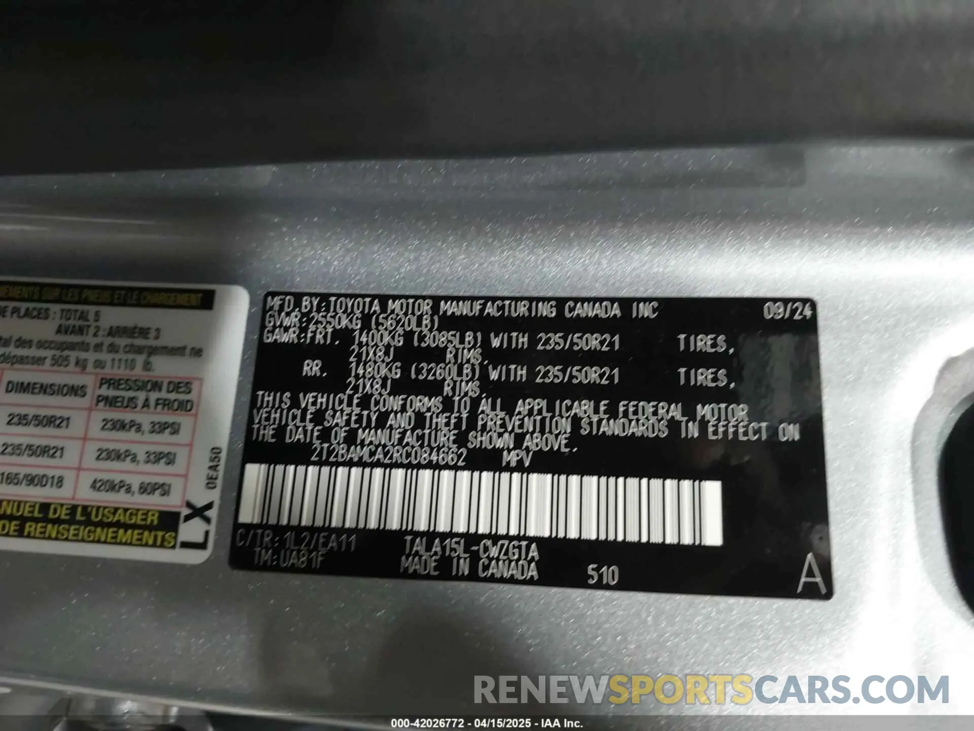 9 fotografías del automóvil dañado 2T2BAMCA2RC084662 LEXUS RX 350 2024