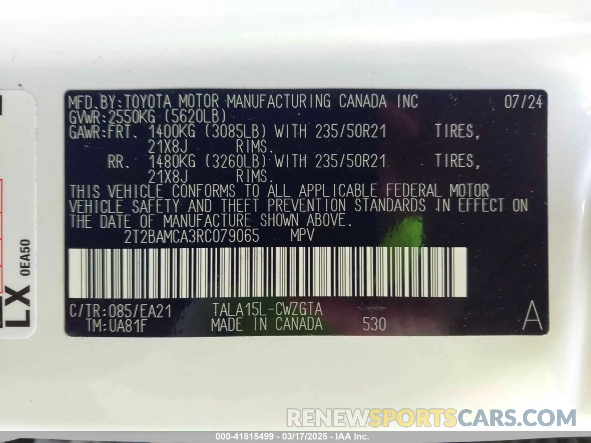 9 fotografías del automóvil dañado 2T2BAMCA3RC079065 LEXUS RX 350 2024