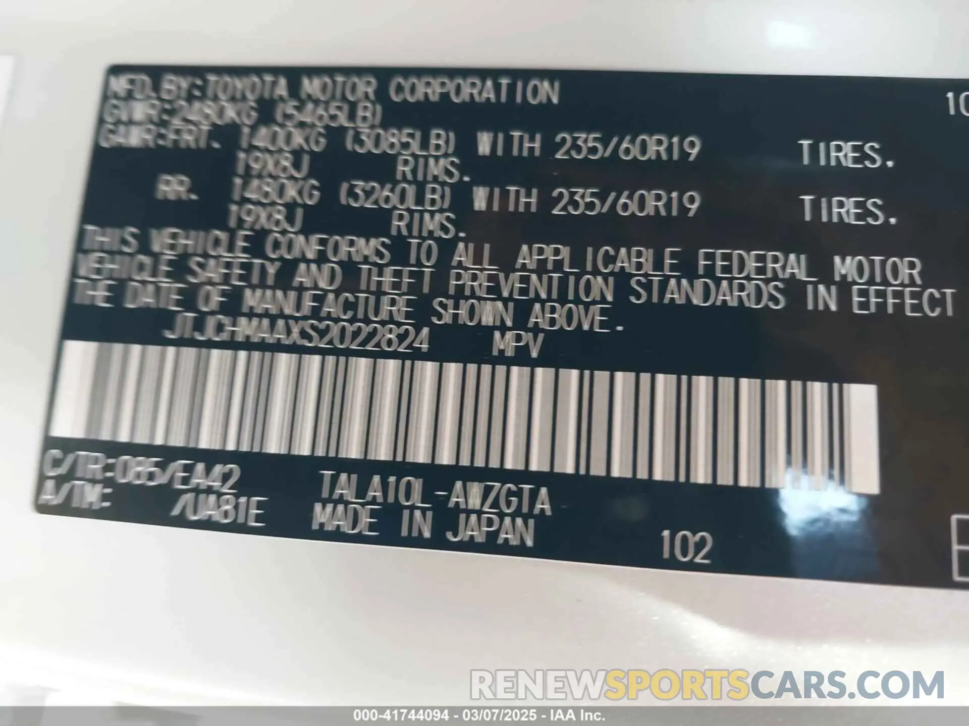 9 fotografías del automóvil dañado JTJCHMAAXS2022824 LEXUS RX 350 2025