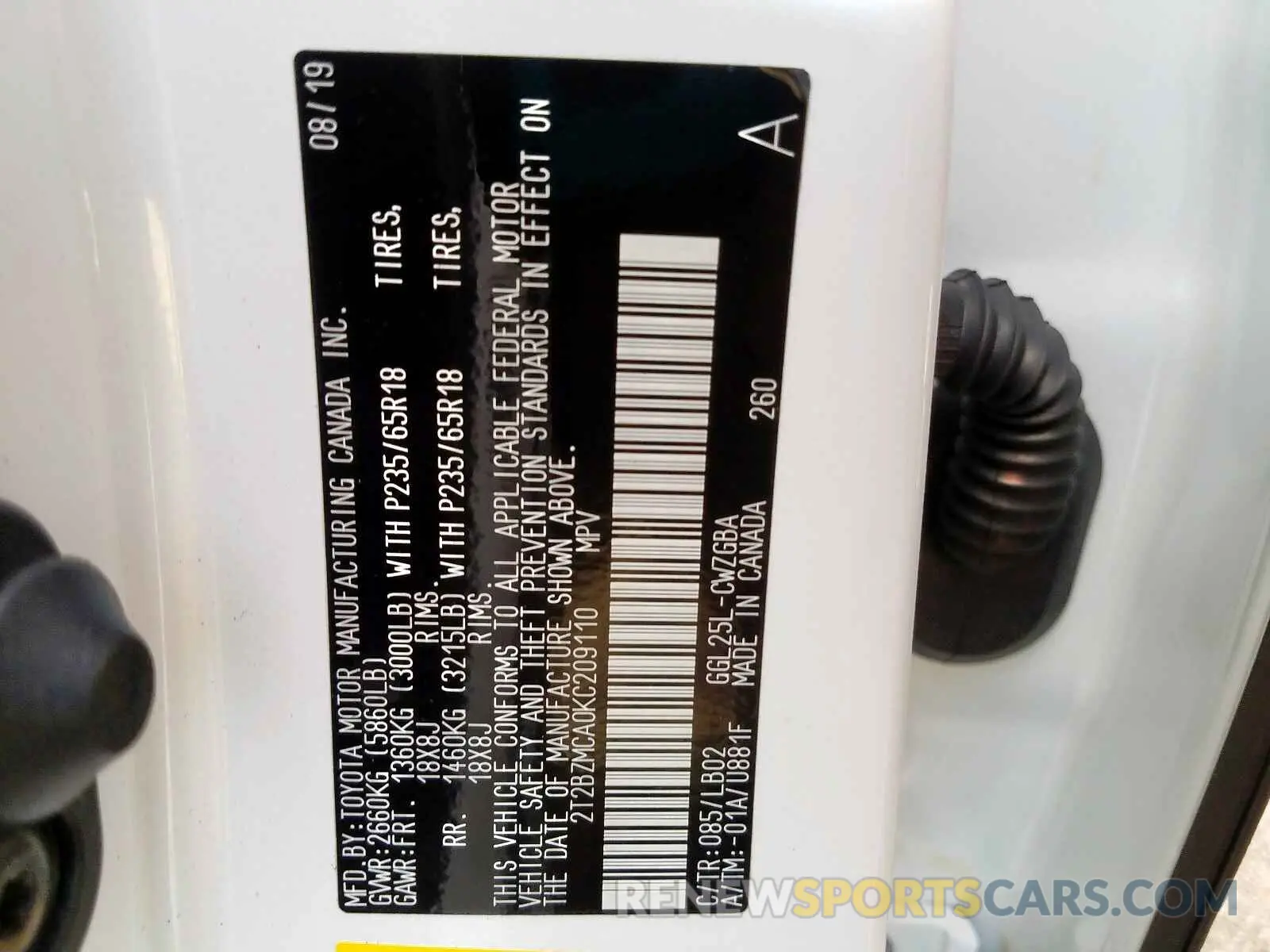 10 fotografías del automóvil dañado 2T2BZMCA0KC209110 LEXUS RX 350 BAS 2019