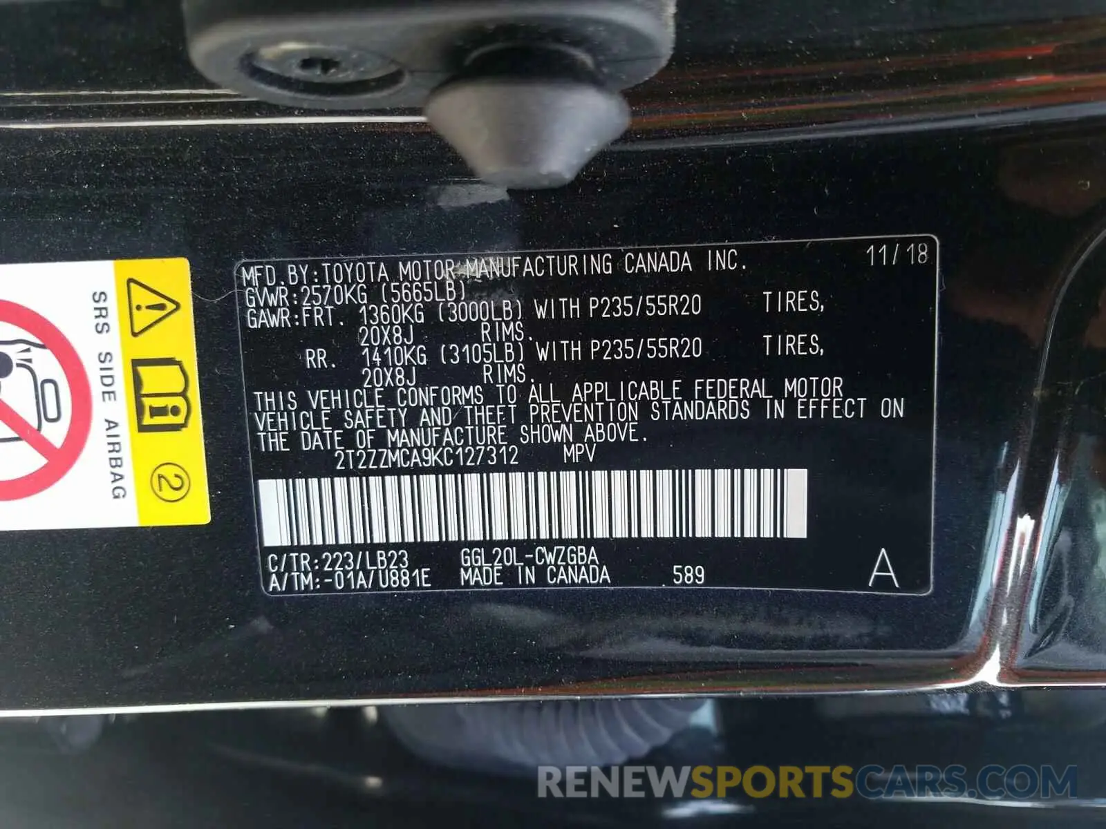 10 fotografías del automóvil dañado 2T2ZZMCA9KC127312 LEXUS RX 350 BAS 2019