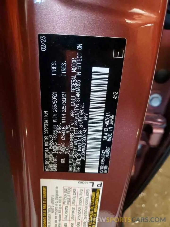14 fotografías del automóvil dañado JTJCHMAA0P2005747 LEXUS RX 350 PRE 2023