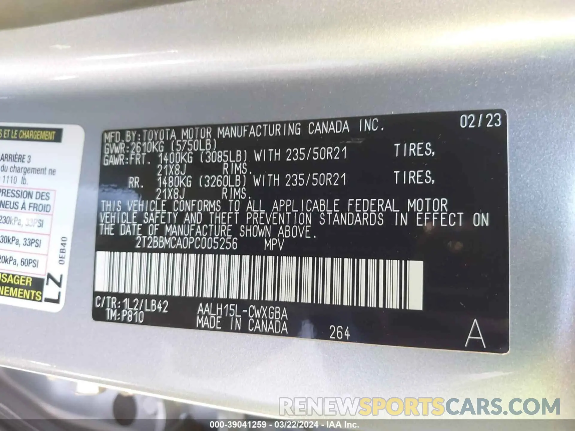 8 fotografías del automóvil dañado 2T2BBMCA0PC005256 LEXUS RX 350H 2023