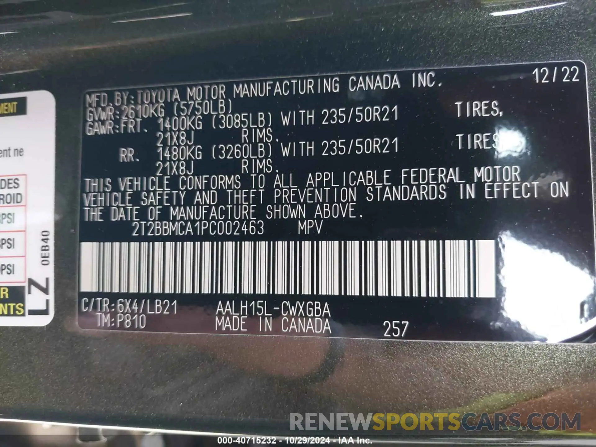 9 fotografías del automóvil dañado 2T2BBMCA1PC002463 LEXUS RX 350H 2023